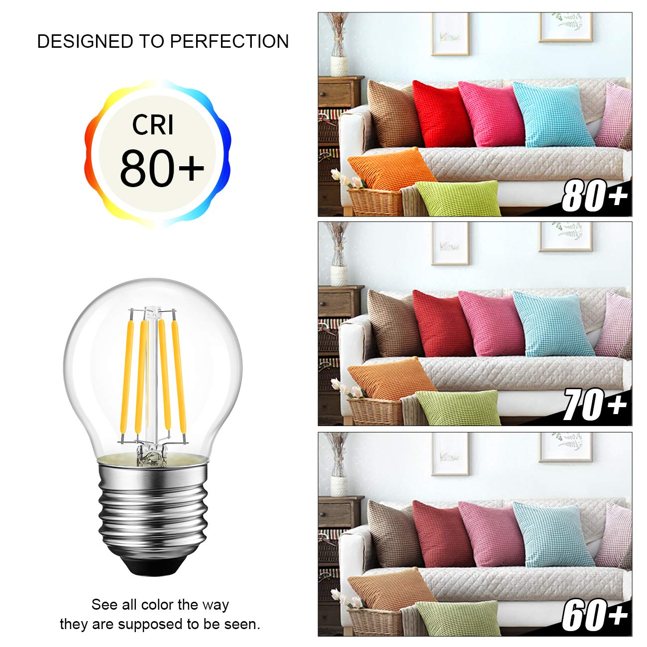 Lvwit G14 Led Filament Globe Bulb, Dimmable 2700K Warm White, E26 Screw Base, Glass, 6-Pack, Ul-Listed, 4W Transparent