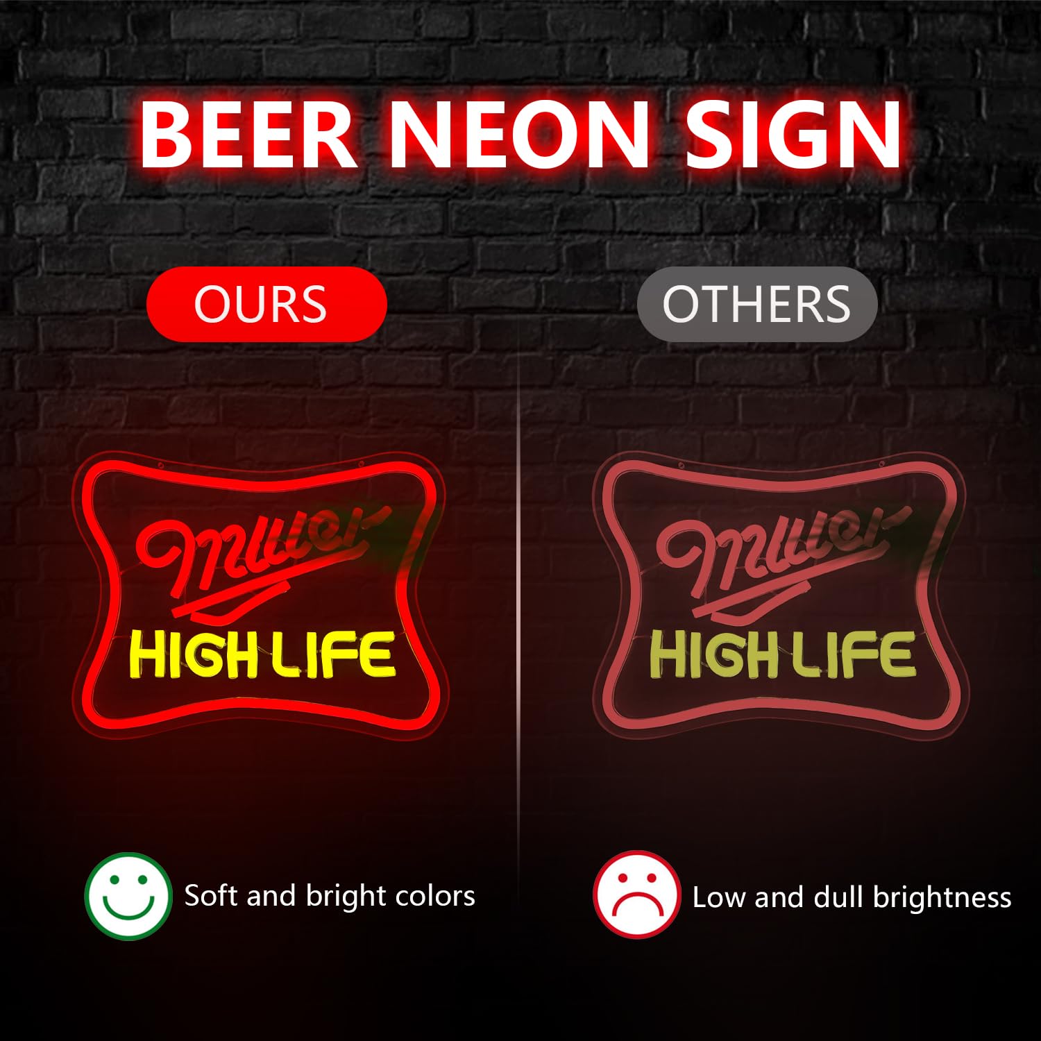 Jeanchrl Neon malt-inspired Sign Wall Decor, Dimmable Acrylic Light, 12.4 x 9.17 inches, Red & Lemon Yellow