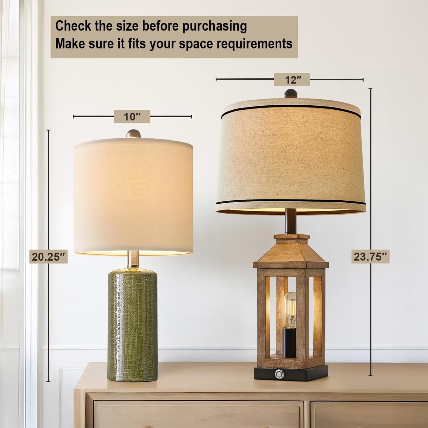 G-SAFAVA Small Ceramic Nightstand Table Lamp, 20.25" Green, Modern Farmhouse Boho Style for Bedroom and Living Room
