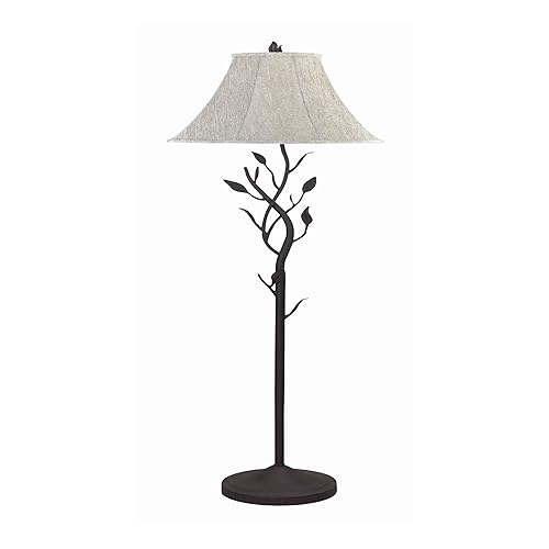 Metal Floor Lamp With Leaf Accent Body And Fabric Bell Shade