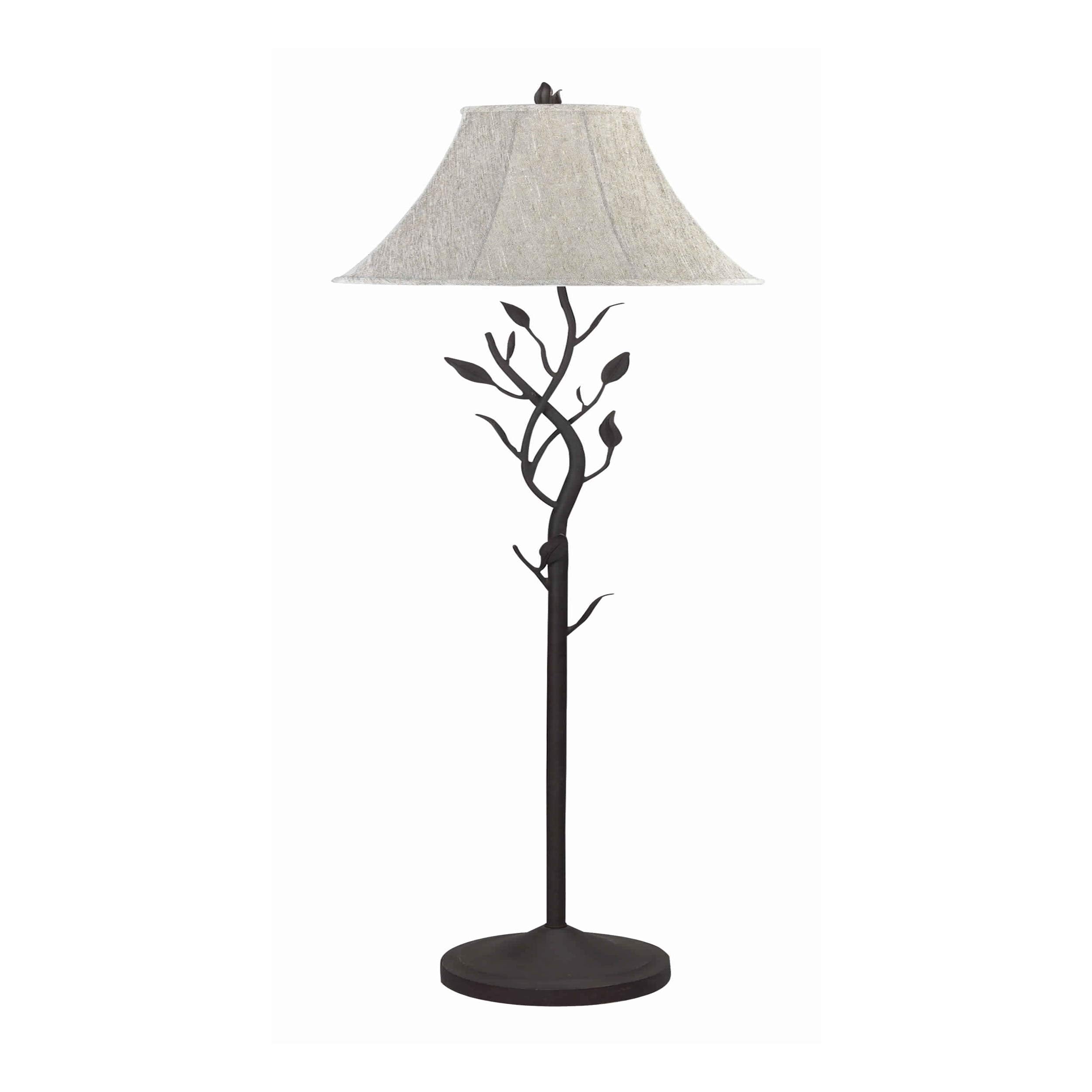 Metal Floor Lamp With Leaf Accent Body And Fabric Bell Shade