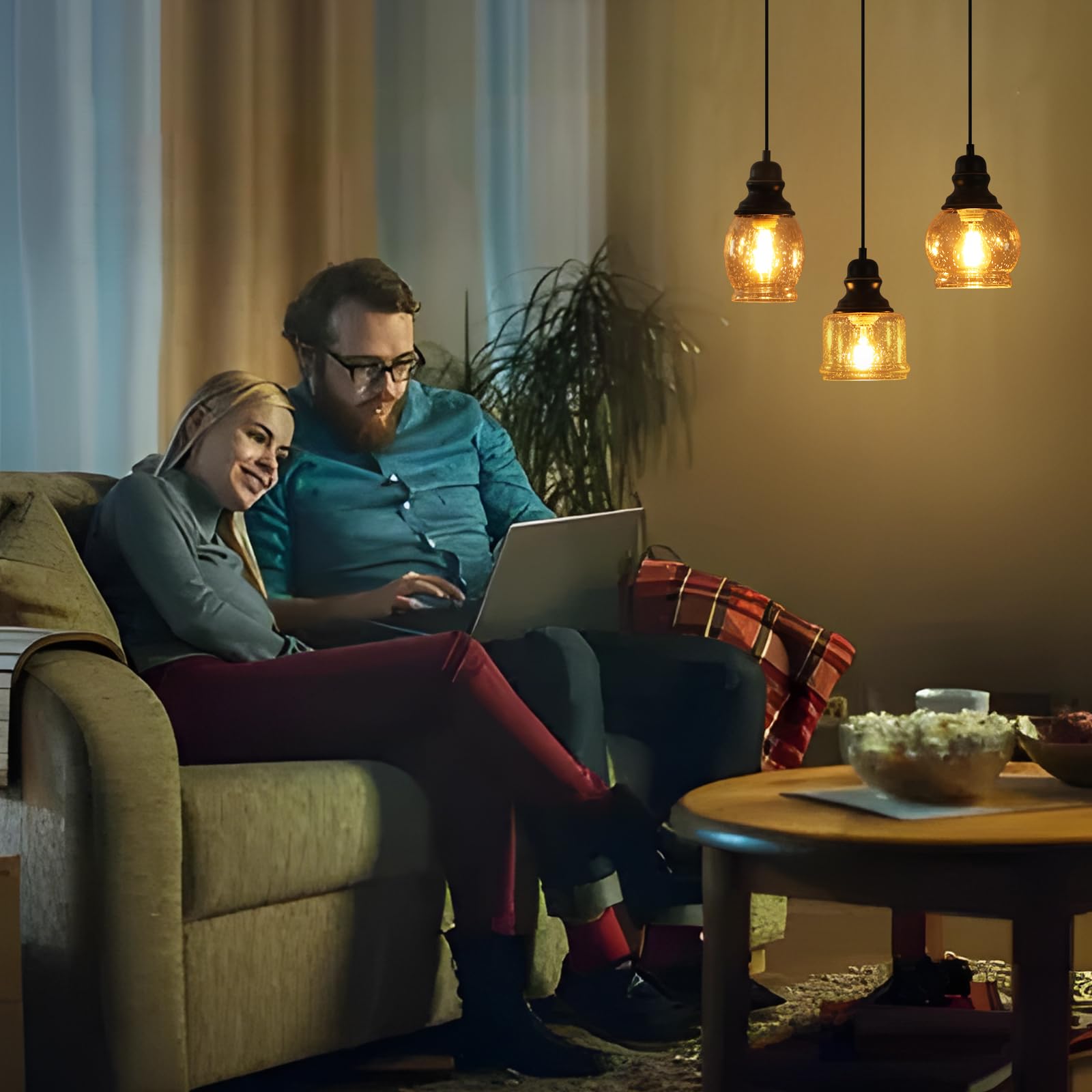 Wilon Industrial Pendant Lighting, Pendant Lights For Kitchen Island 3 Light Glass Pendant Light Fixture With Seeded Glass Shade