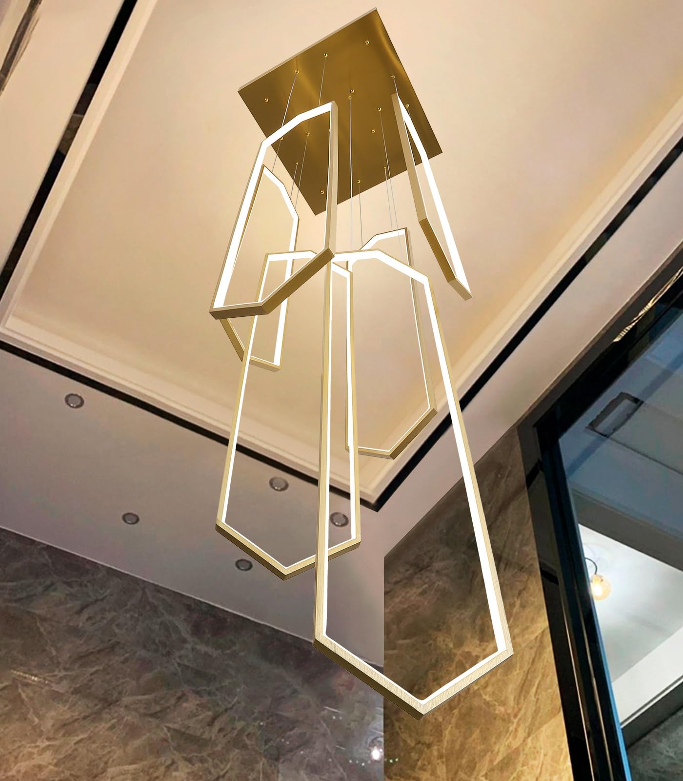 dolria 6-Rings Chandelier Modern, Gold Large Contemporary LED Light for Living Room Entrance, Dimmable Flush Mount High Ceiling 