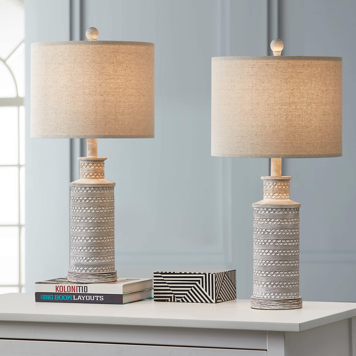BOBOMOMO 24.5'' Farmhouse Rustic Retro 24.5'' Table Lamp Set of 2 for Bedroom Living Room Traditional Nightstand End Table Lamps