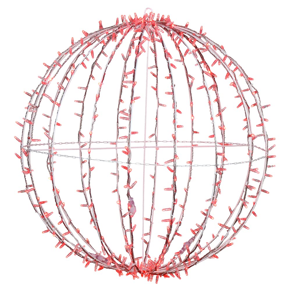 Vickerman 480Lt x 40&quot; Fold Flat Red Led Jumbo Hanging Sphere with White Powder Coated Frame