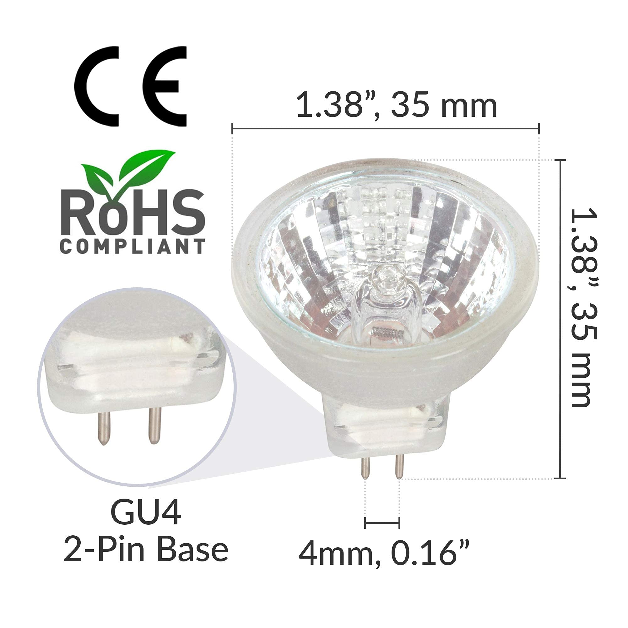 Simba Lighting MR11 Halogen 20W Spotlight Bulbs, 6 Pack, GU4 Bi-Pin Base, Warm White 2700K, Dimmable, Glass Cover