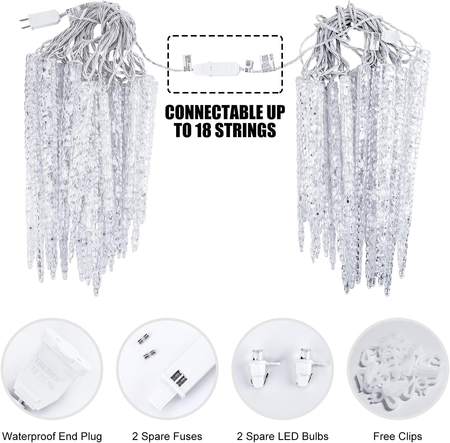 Minetom Icicle Lights Outdoor, 20ft 100 LED Twinkling Crystal String Lights, Waterproof, Blue, Model 39416A