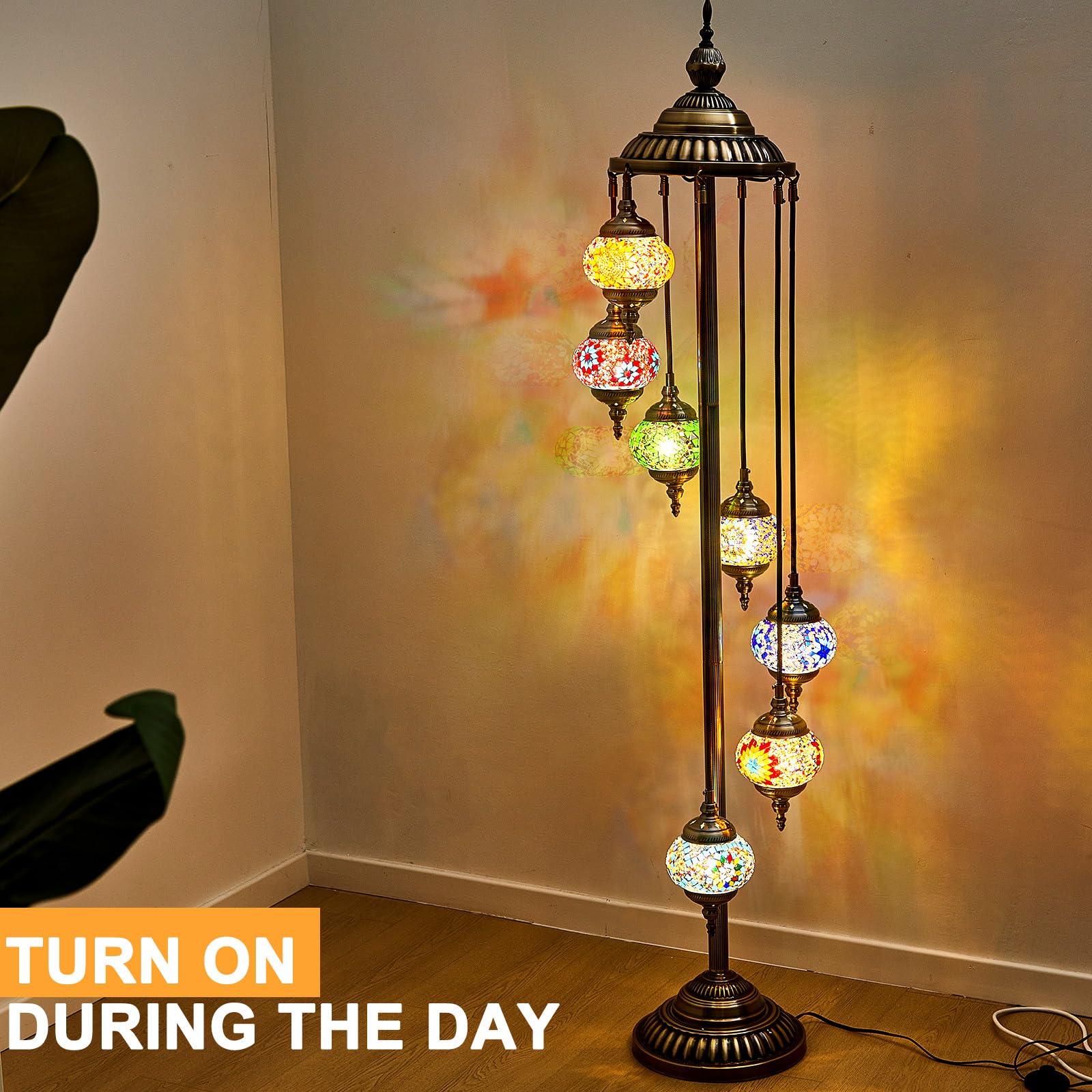 Hortsun Moroccan Floor Lamp - Handmade Colorful Globe Design, Metal, Model WA-23-2, Bohemia Style for Home Decor