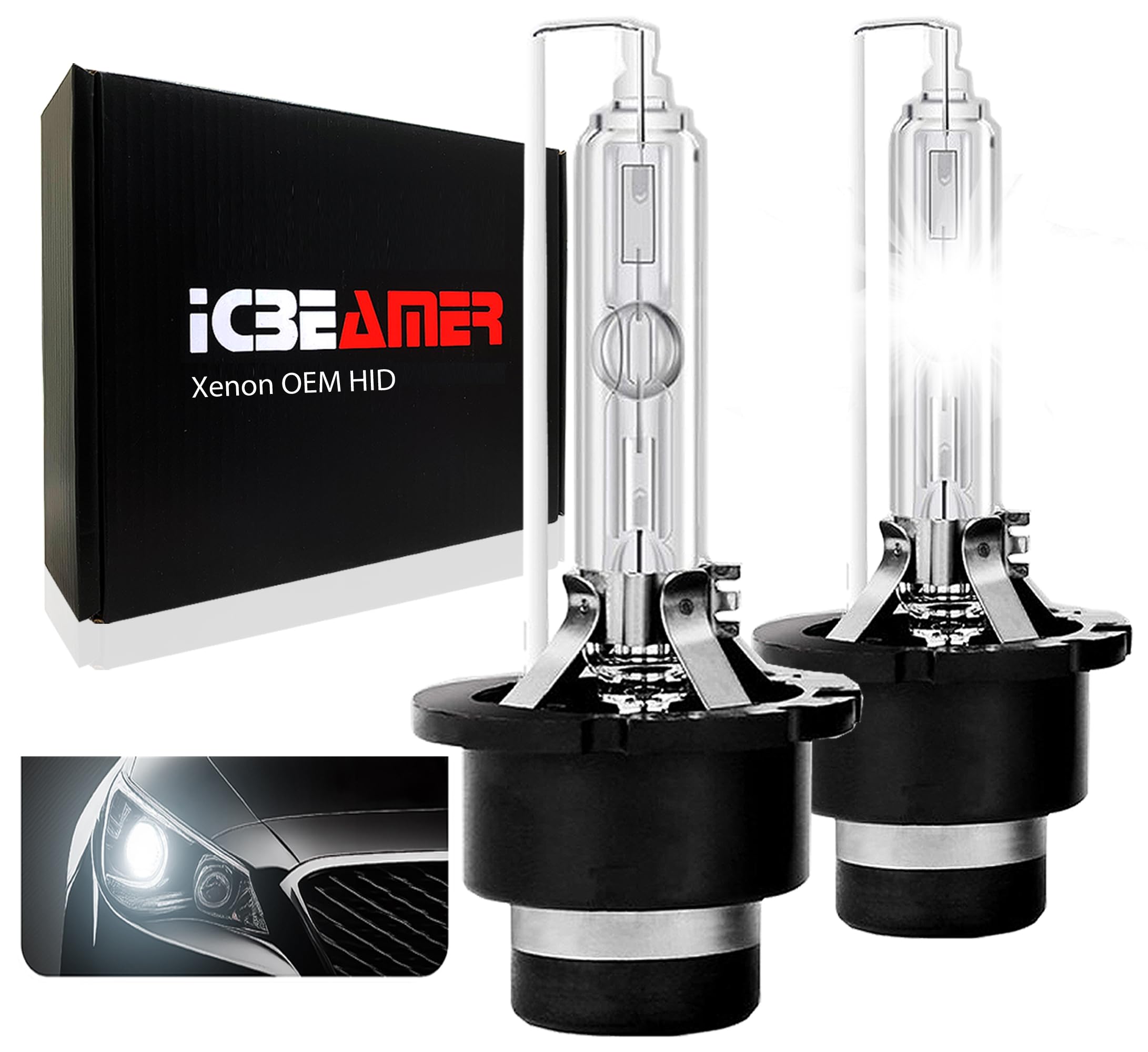 ICBEAMER 6000K D4R D4C D4S Xenon HID | Direct Replacement | Replace OEM Headlight Low Beam Light Bulbs | [Color: Diamond White]