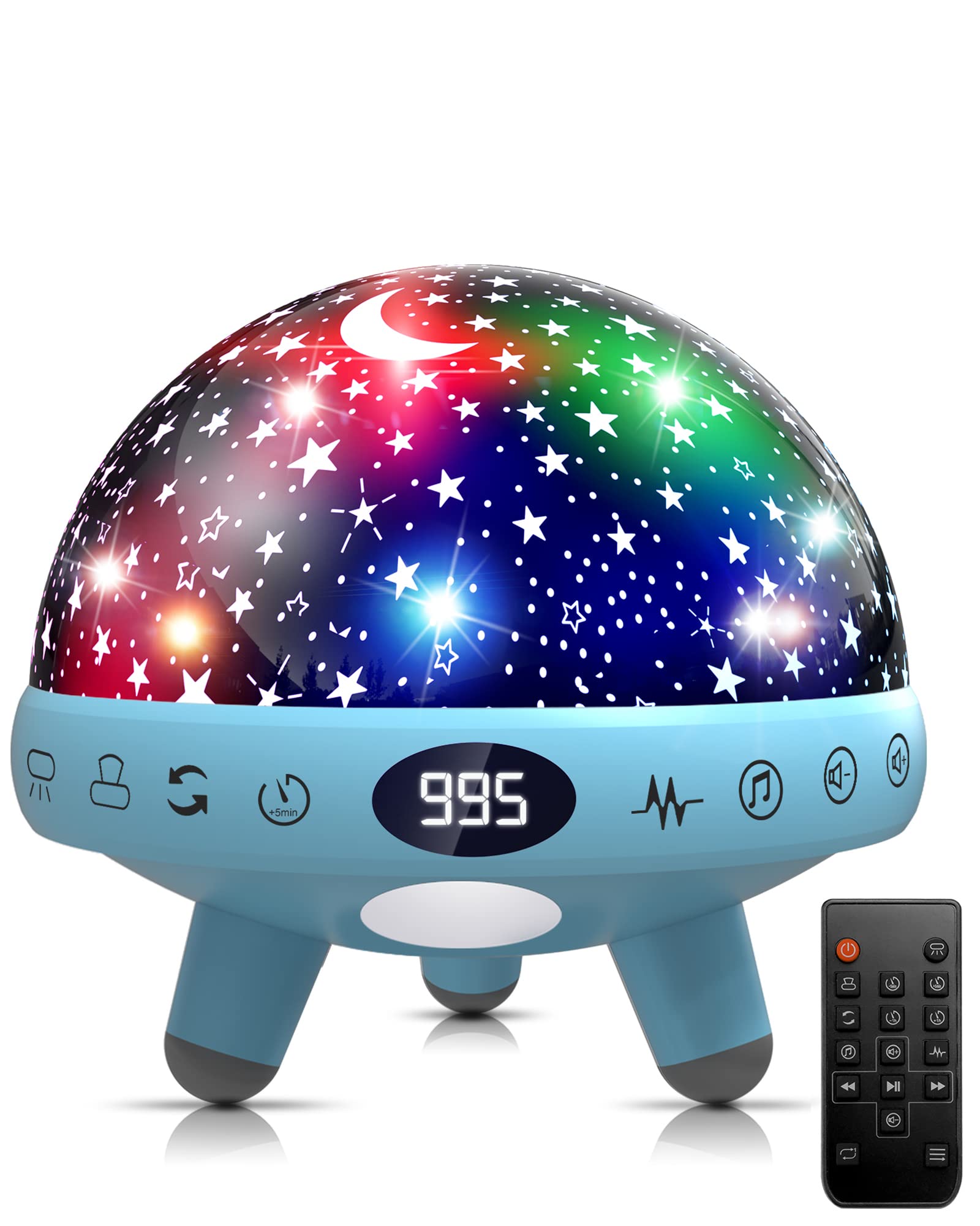 YACHANCE Night Light for Kids Room with Sound Machine, 9 Natural Sounds, 20 Lullabies, Blue, Model YC-008, Plastic
