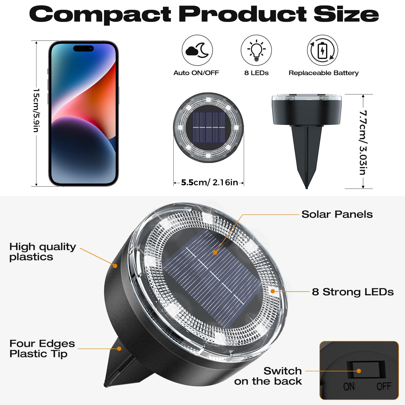 Vighep Mini Outdoor Solar Lights 4 Pqck Solar Garden Lights For Outside Ip65 Waterproof  8 Led Disc Landscape Lighting For Garden Yard Driveway Walkway Poolside Deck Lawn Patio Cold White
