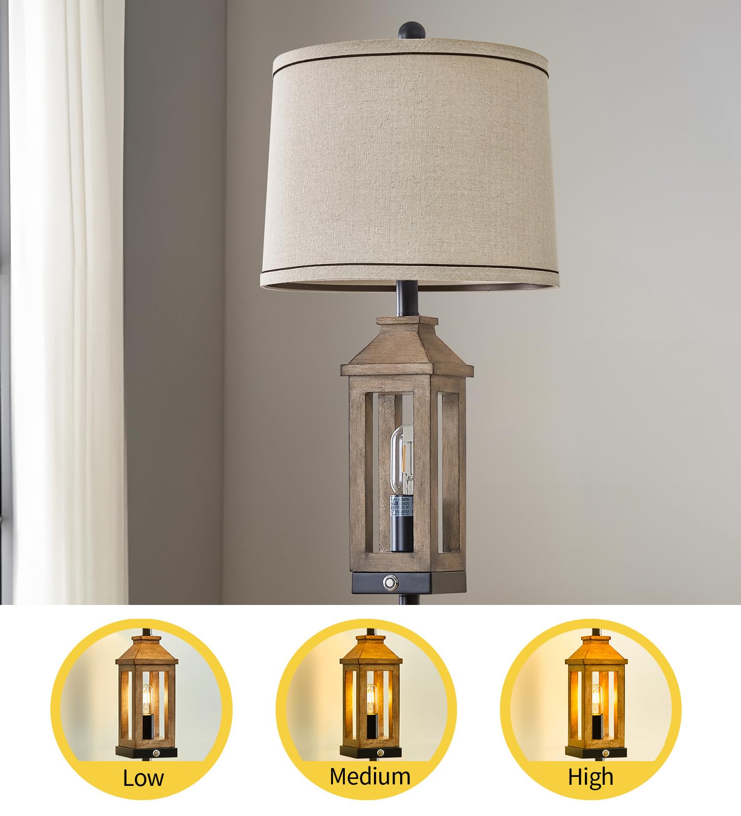 G-Safava 63&quot; Black Farmhouse Floor Lamp, Rustic Wood Design For Living Room & Bedroom Decor