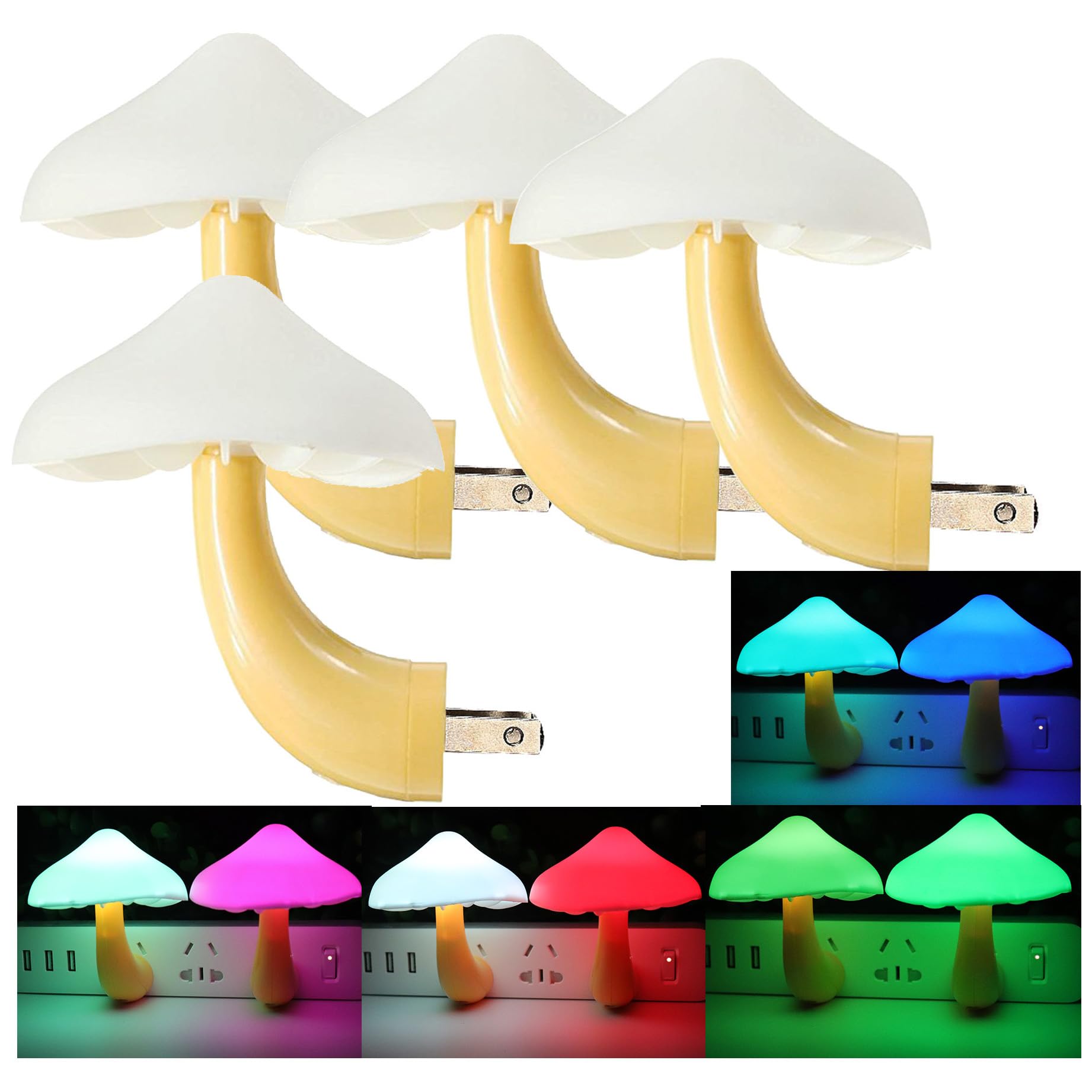 AUSAYE 4 Pack Plug in Night Light Sensor Light, Color Changing Mushroom Light LED Nightlights for Kids, Adults, Bedroom, Bathroo