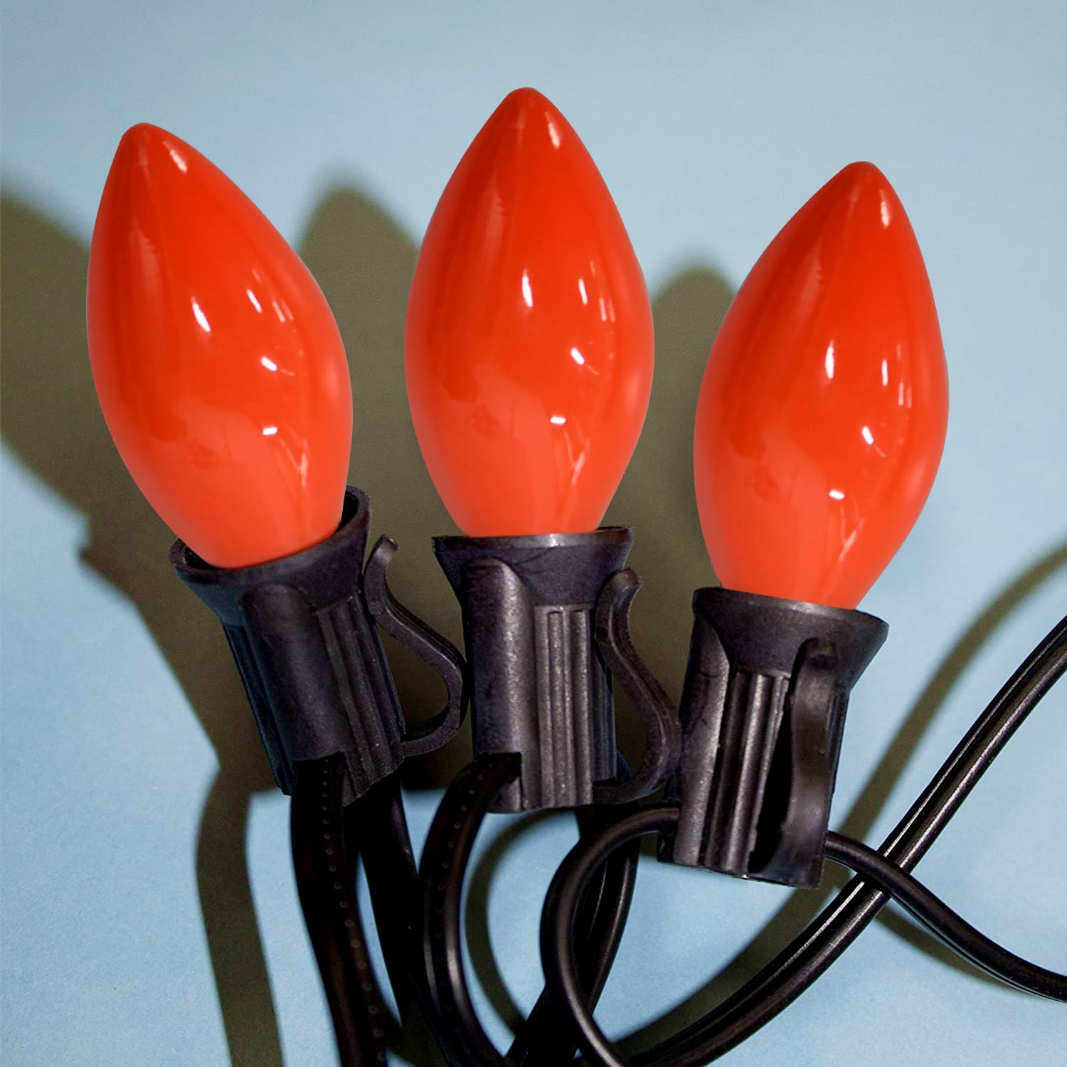 Sotopoo C7 Led Orange Halloween Lights, 25Ft Ceramic Orange Halloween Lights Outdoor Indoor With 25 Led C7 Bulbs, Great As Halloween Home Yard Door Tree Party Decorations Lights (2 Led Spare Bulbs)