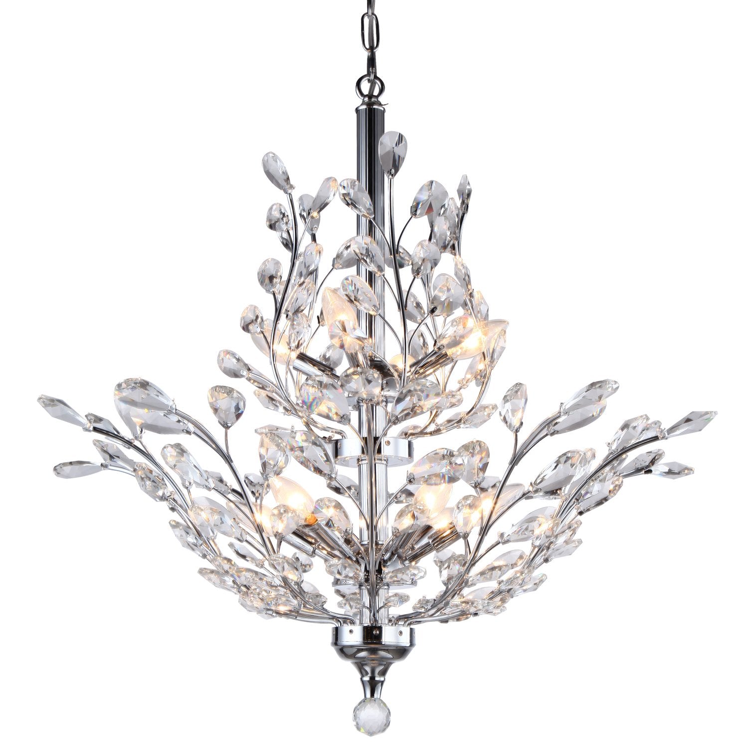 Branch of Light 10 Light Chrome Chandelier with Clear European Crystals