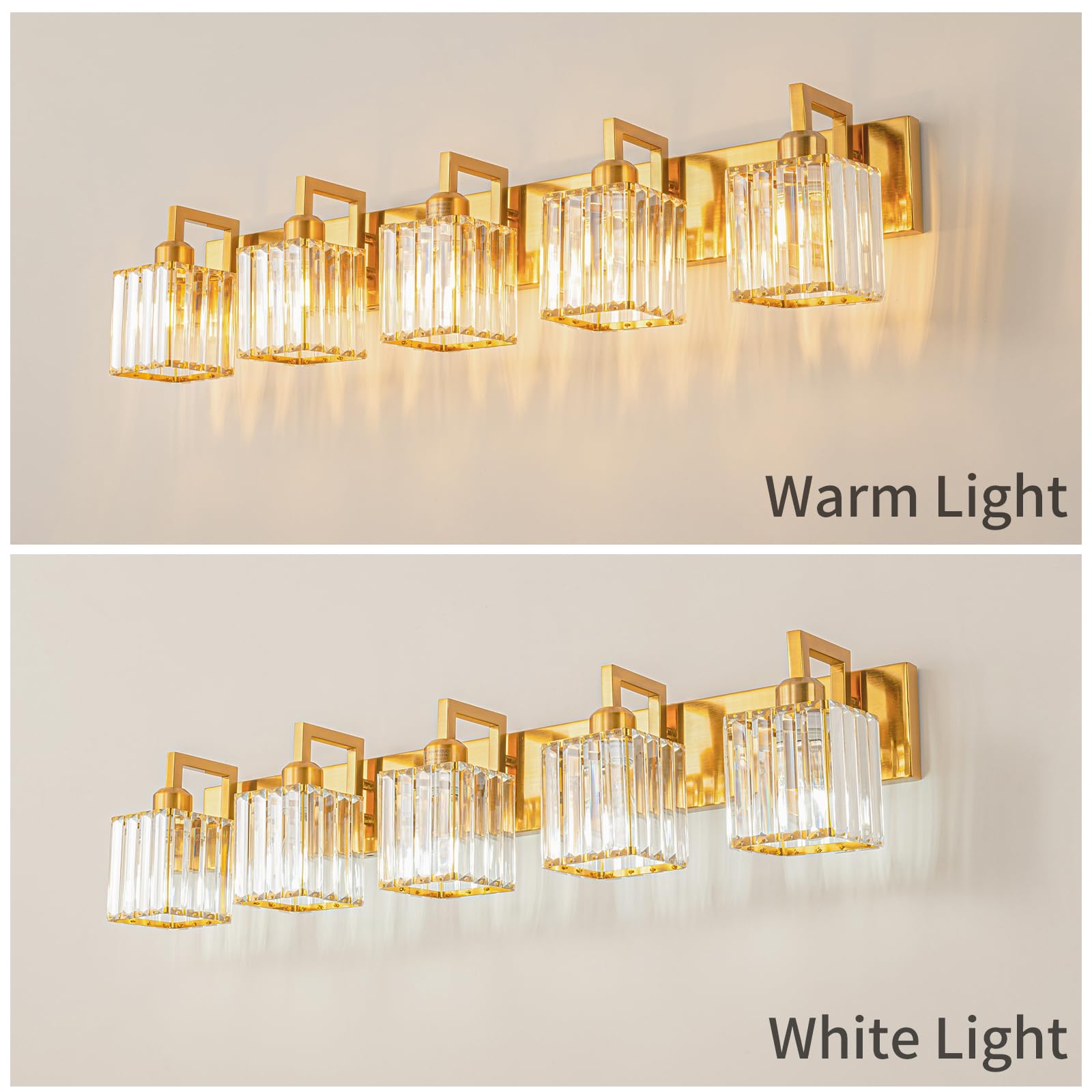 FDPBY Modern Bathroom Vanity Light 5-Lights Chrome Crystal Wall Lamp JW-003 Gold Crooked Metal