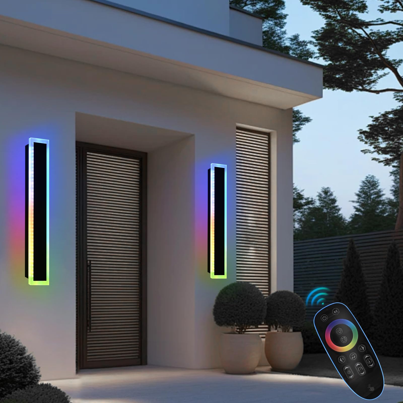 QueeuQ Modern Outdoor Wall Light Fixture, Dimmable RGB LED, 32 inch, 2 Pack, Metal, Model 11-SZ-9970-RGBCW-18W-