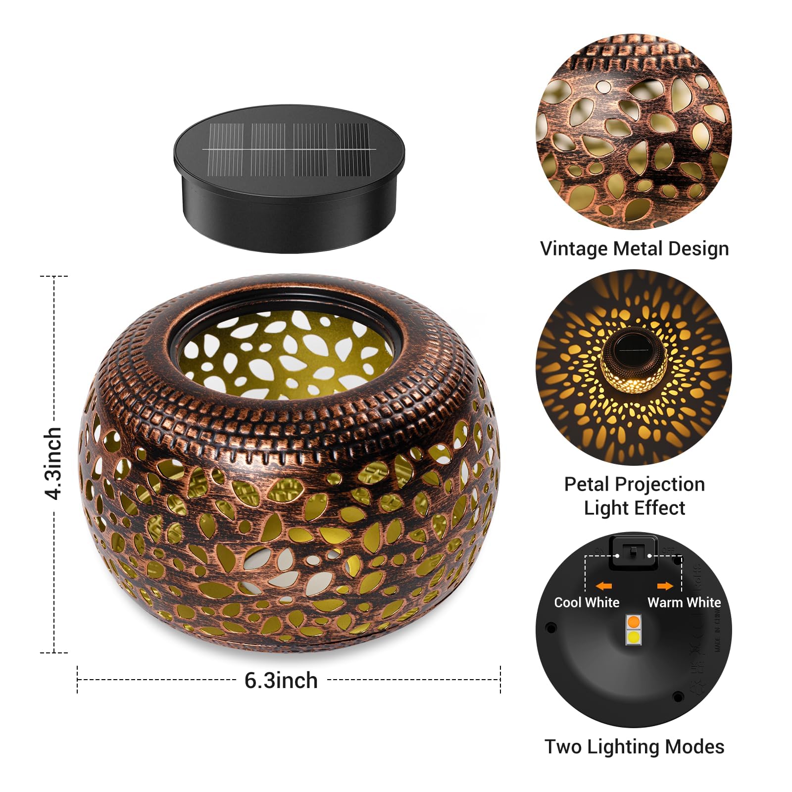 Solar Lanterns Outdoor Waterproof: 2 Pack Hollow Out Retro Metal Solar Lights - Decorative Atmosphere Table Lantern - Gifts for