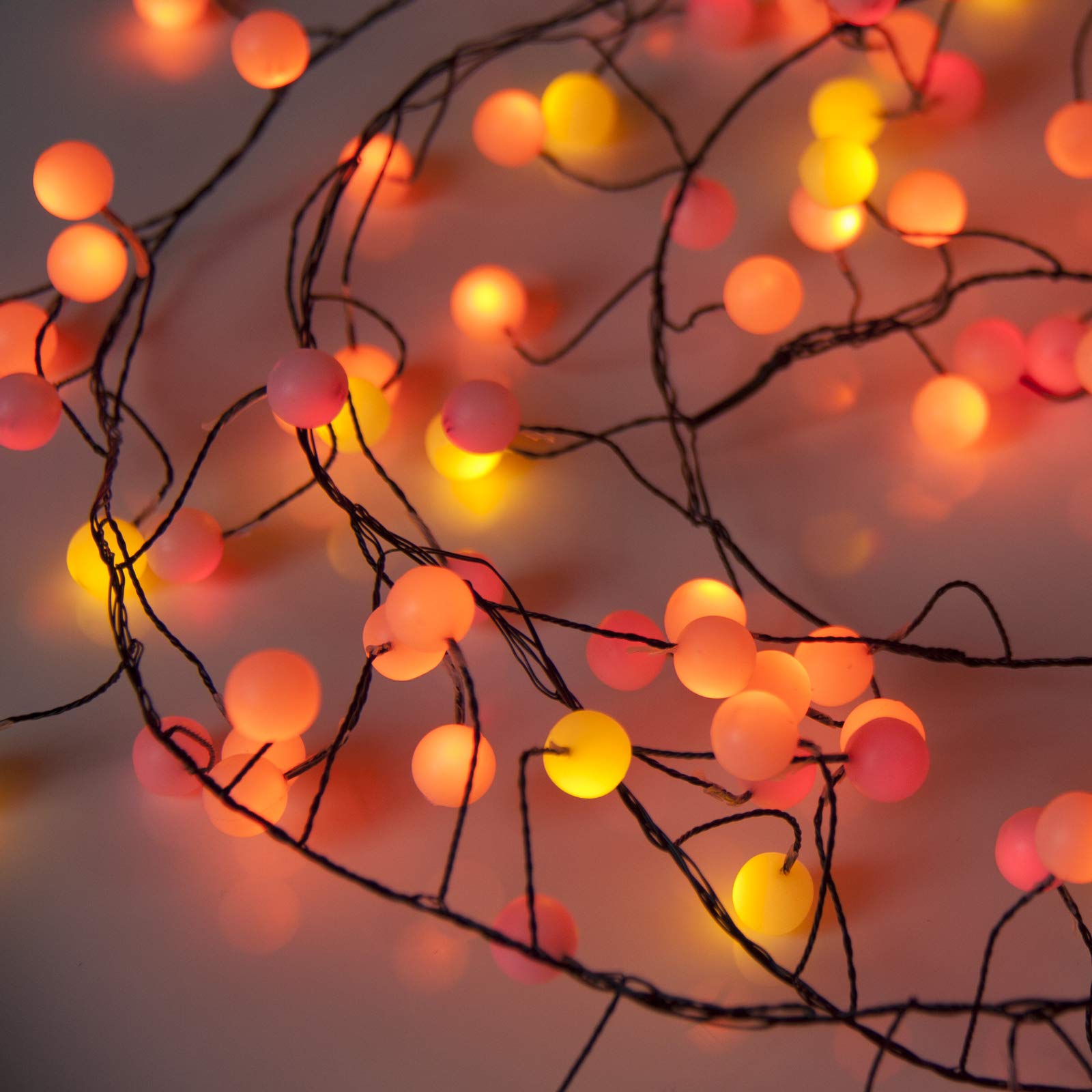 QBIS 120 Berry Cluster Lights, Halloween Fairy String Lights, Indoor/Outdoor, Red Orange Yellow, Model B120CLU-5V-SS-BL