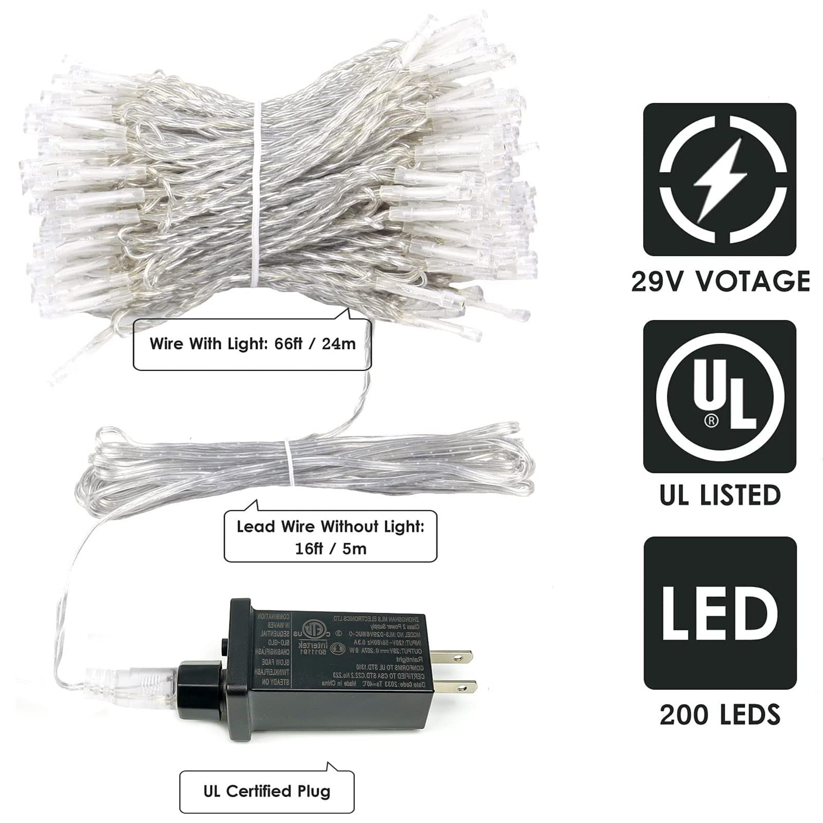 SANJICHA Extra-Long 200 LED Red String Lights, Waterproof with 8 Modes, Clear Wire Fairy Lights for Indoor/Outdoor Use, Model MLS-D29V6WUC-O