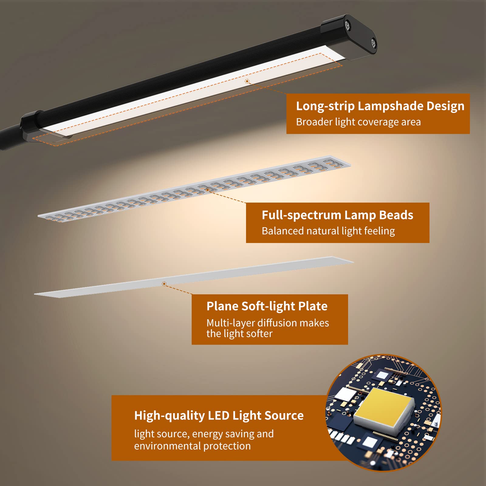 Izell Led Book Light Clip-On – 3 Color Modes, 10 Brightness Levels, Flexible Gooseneck, 15.8 Height, Black, Model Tbl401-Bk