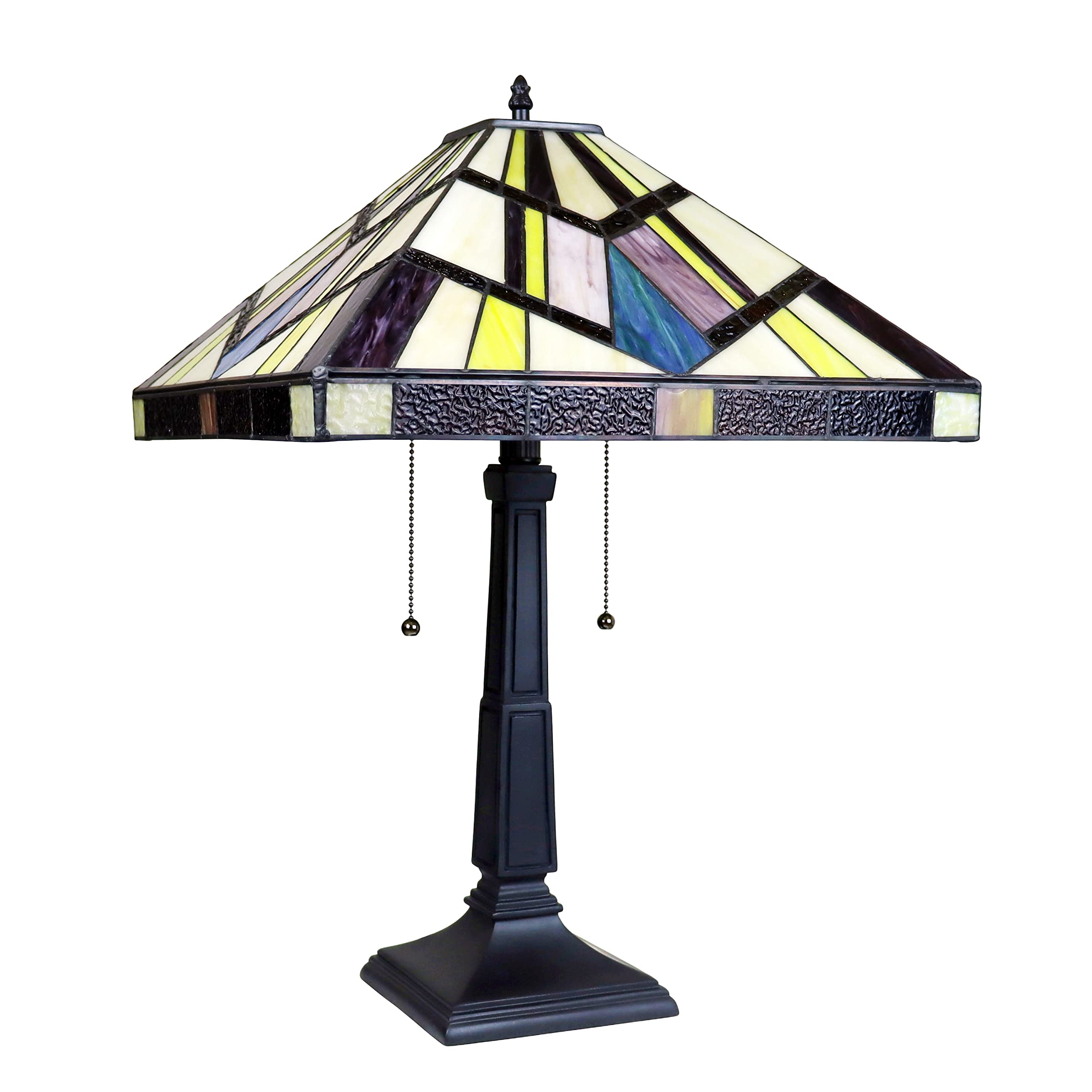 Chloe Lighting Vincent 2-Light Mission Table Lamp, 16in Shade, Multicolor Glass, Model CH3T523BM16-TL2, Blackish Bronze Finish