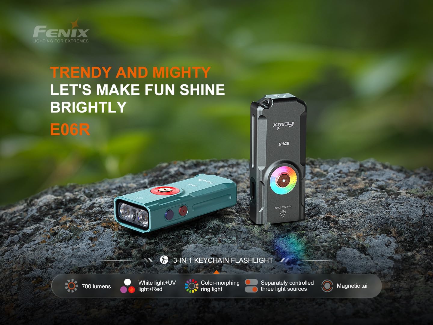 Fenix E06R 700 Lumen 3-In-1 Edc Keychain Flashlight, Usb-C Rechargeable, Includes Uv Light And Lumentac Organizier (Green)