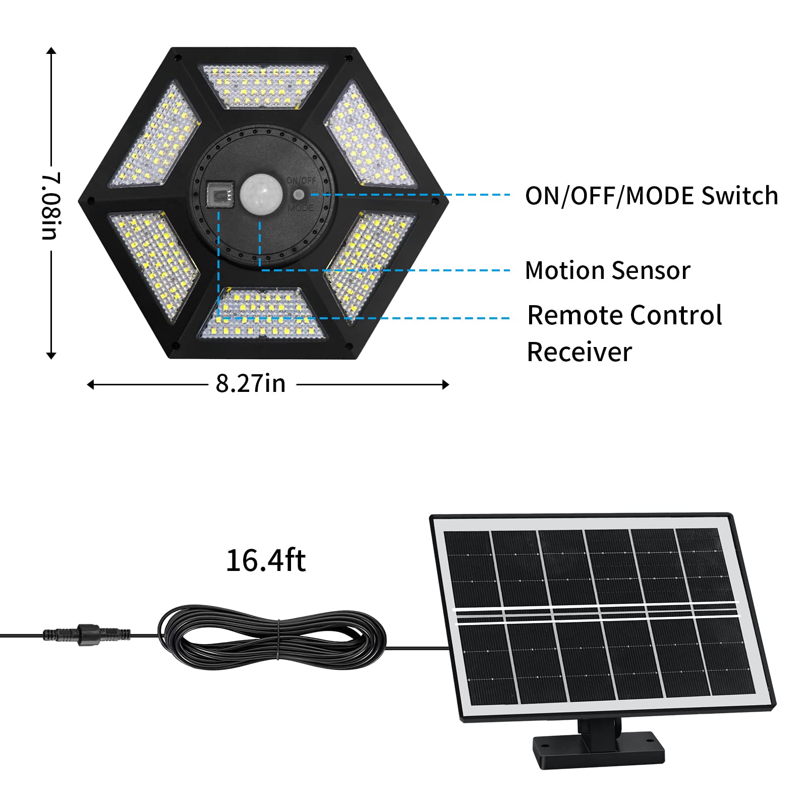 Aqonsie Solar Shed Light - 180LED Indoor/Outdoor Pendant, 5 Lighting Modes, Remote Control, Black, Model L-02