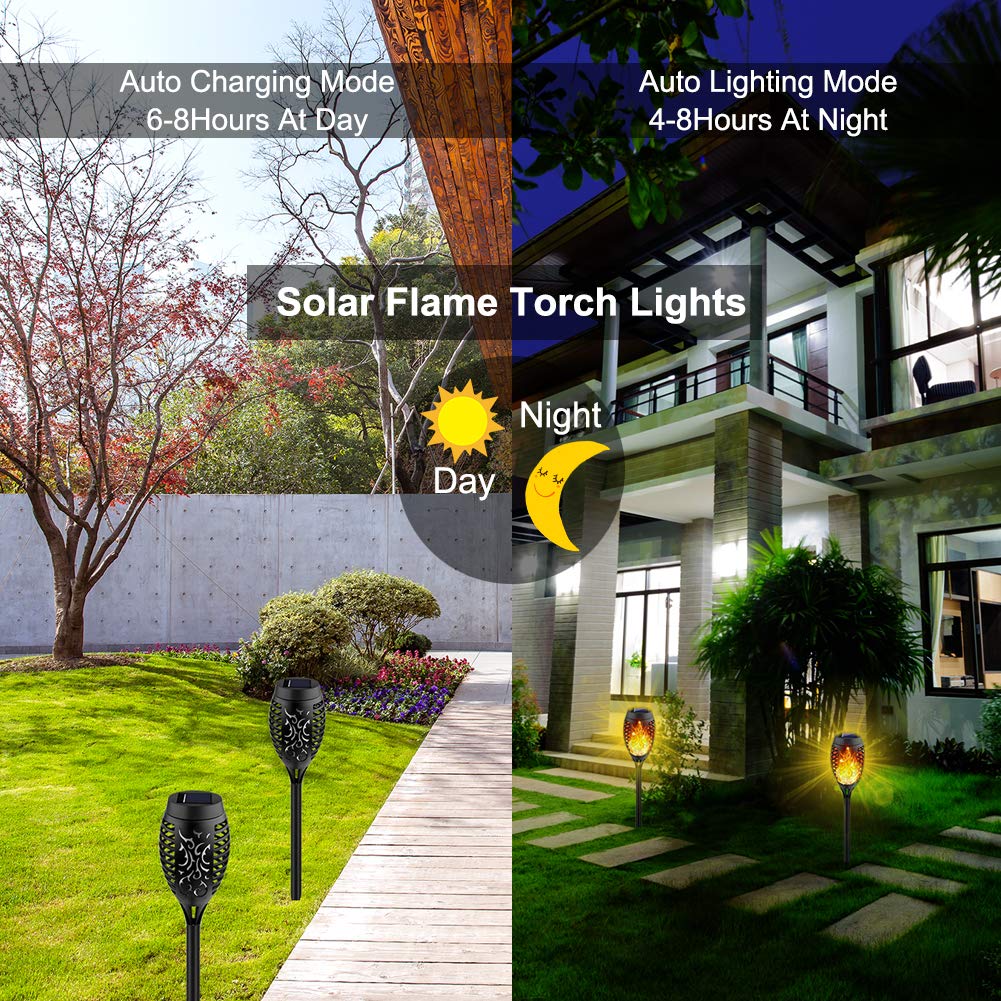Kurifier Solar Tiki Torches - 12Pack Waterproof Outdoor Lights with Flickering Flame for Garden, Patio, Pool Decor - Model Solar Outdoor Lights-002