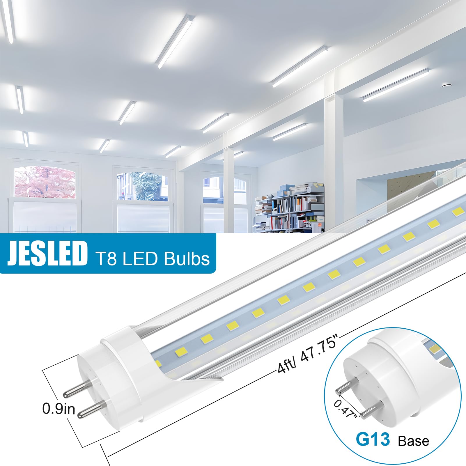Jesled 4Ft Led T8 Type A+B Tube Lights, 6000K Super Bright, Plug And Play Or Ballast Bypass, 2400Lm High Output, Double End Powe