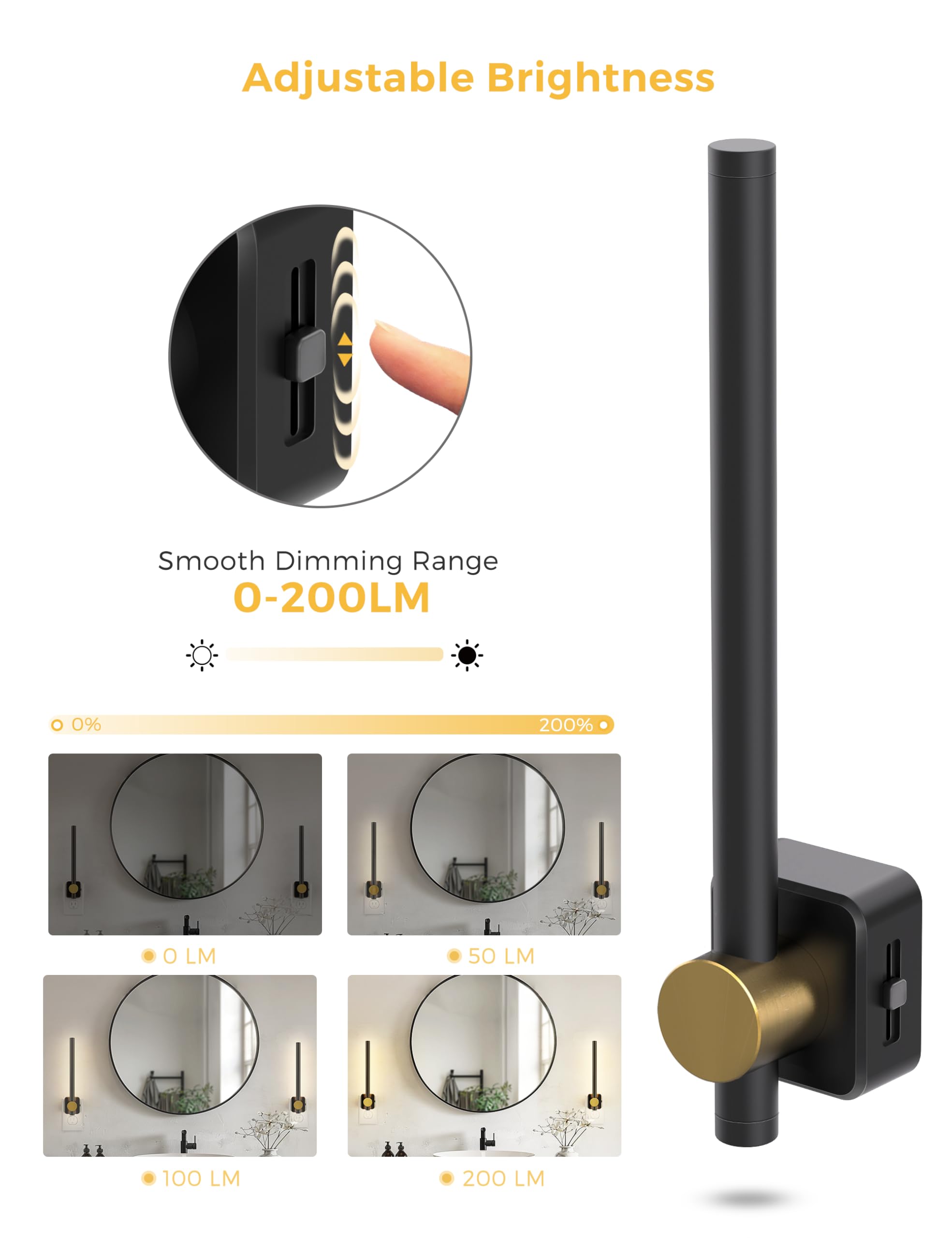 L Lohas Led Night Light, [2-Pack] Night Lights Plug Into Wall, Dimmable Night Light 0-200Lm, Nightlights Black And Gold Vanity N