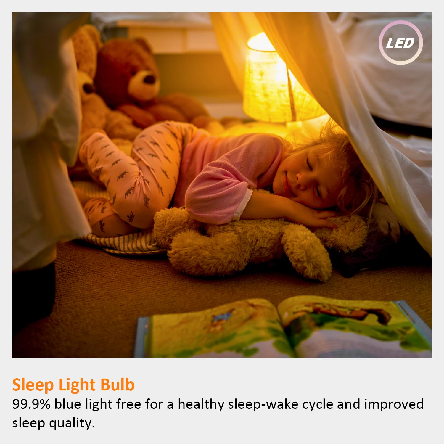 Maelsrlg A19 Warm Sleep Light Bulb, 9W(60W Equivalent), 1800K Amber, Dimmable, E26 Base, Soft Yellow Light Bulbs, 800 Lumen, 120