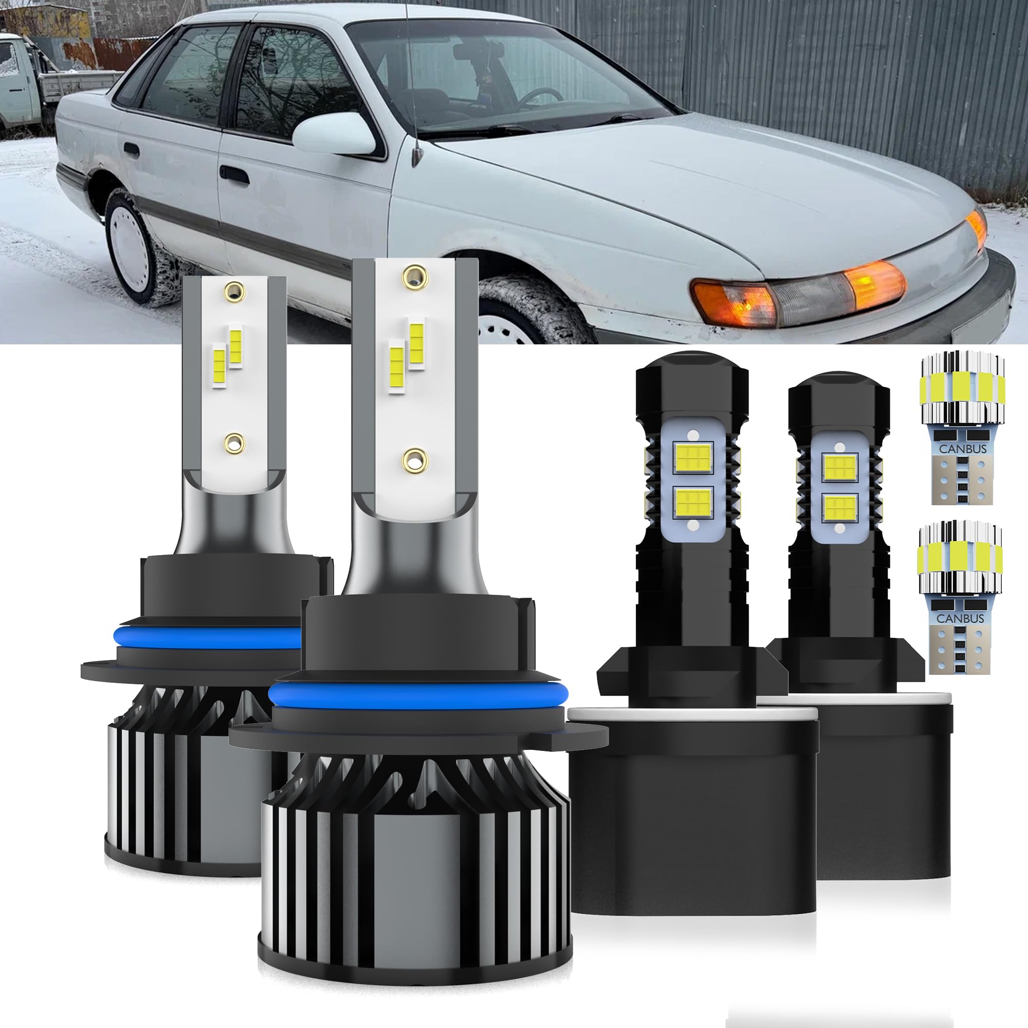 AYOTZIH Bulbs Fit For Ford Taurus 1992-2007, High/Low Beams Fog Lights License Plate Lights Combo, 400% Brightness 6000K White L