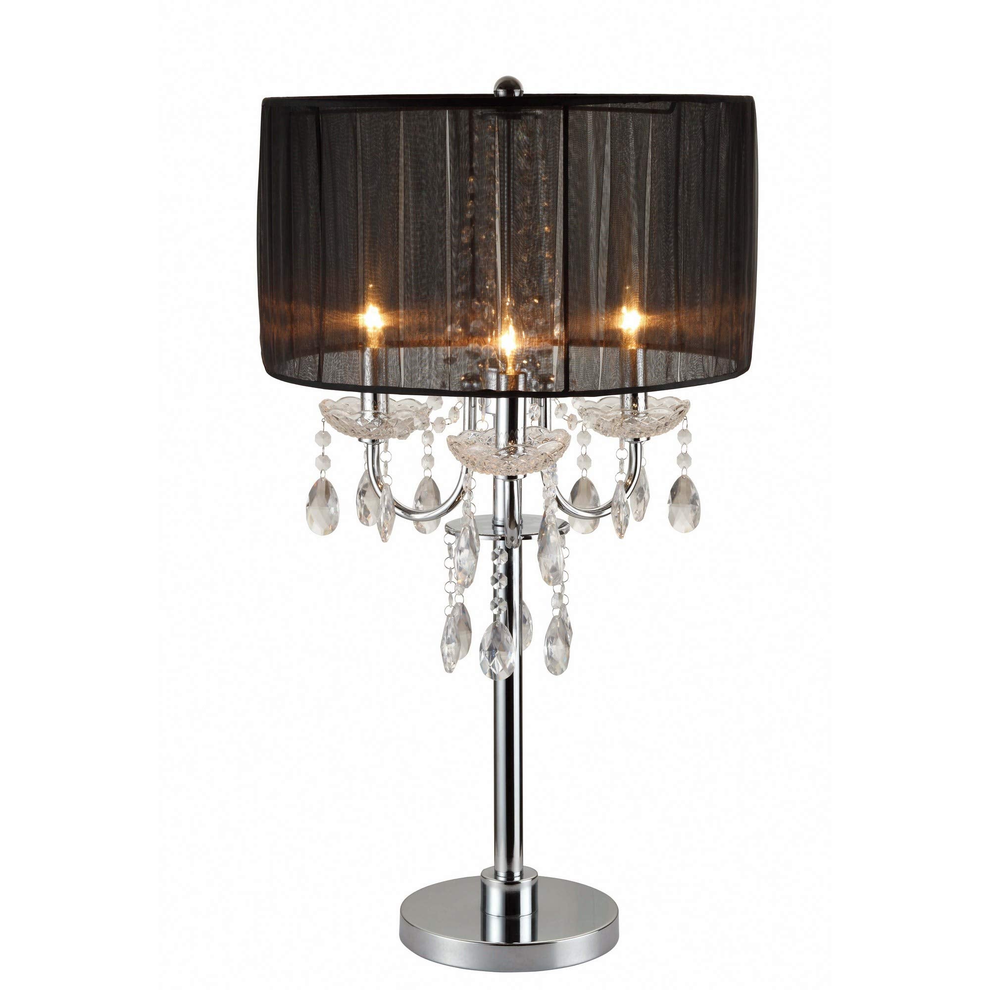 Benjara Metal Chandelier Table Lamp With Crystal Accent, Set Of 2, Black And Silver