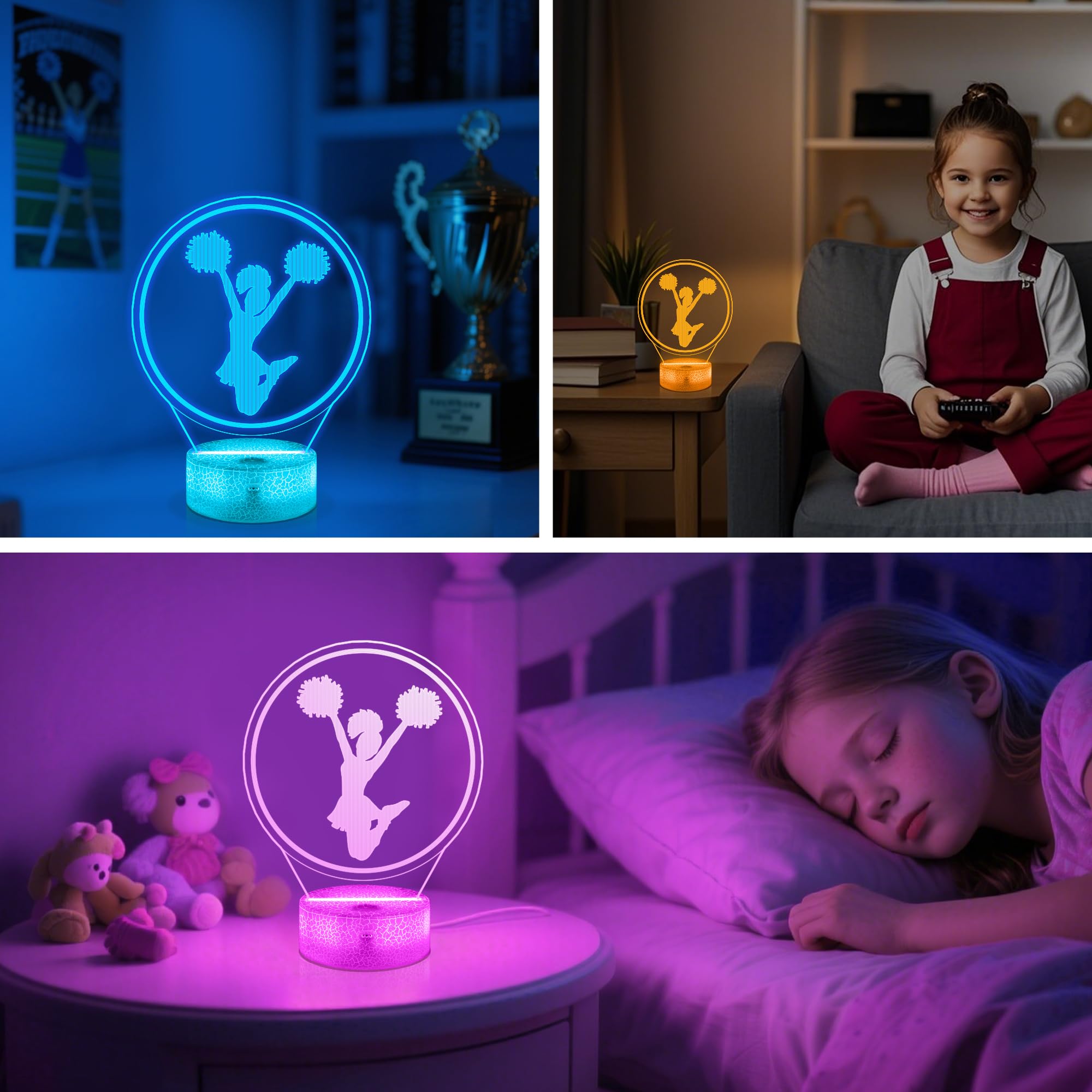 OkiyiD 3D Cheerleader Night Light Lamp with 16 RGB Colors, Remote Control & Timer, Acrylic Decor for Girls' Room, Model FS-2810-9999
