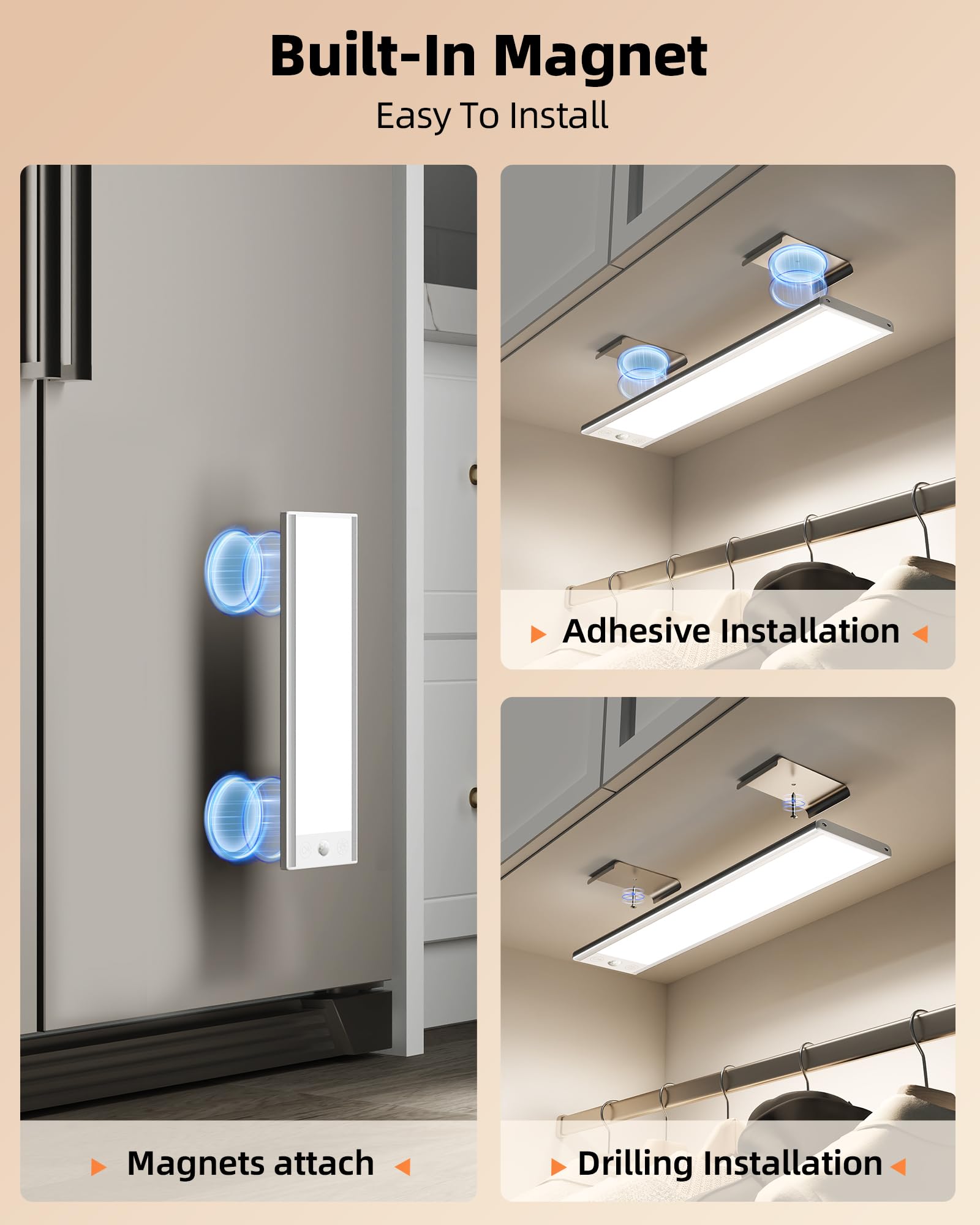 EZVALO Under Cabinet Lighting - 200LM Wireless Motion Sensor Light, 12" Aluminum, Dimmable, 2 Pack, Rechargeable Battery, Indoor Use