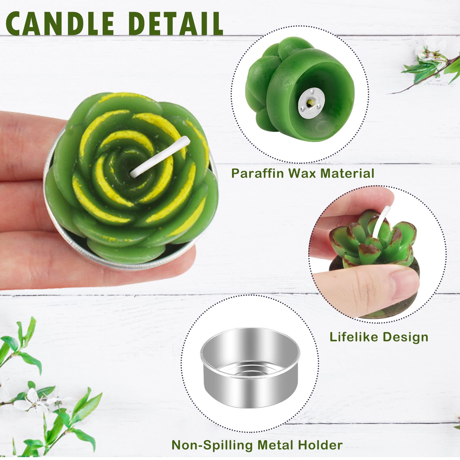 Outee 12 Pcs Cactus Tealight Candles Handmade Delicate Succulent Candle Cactus Candles Smokeless Aromatherapy Mini Candles Tea L