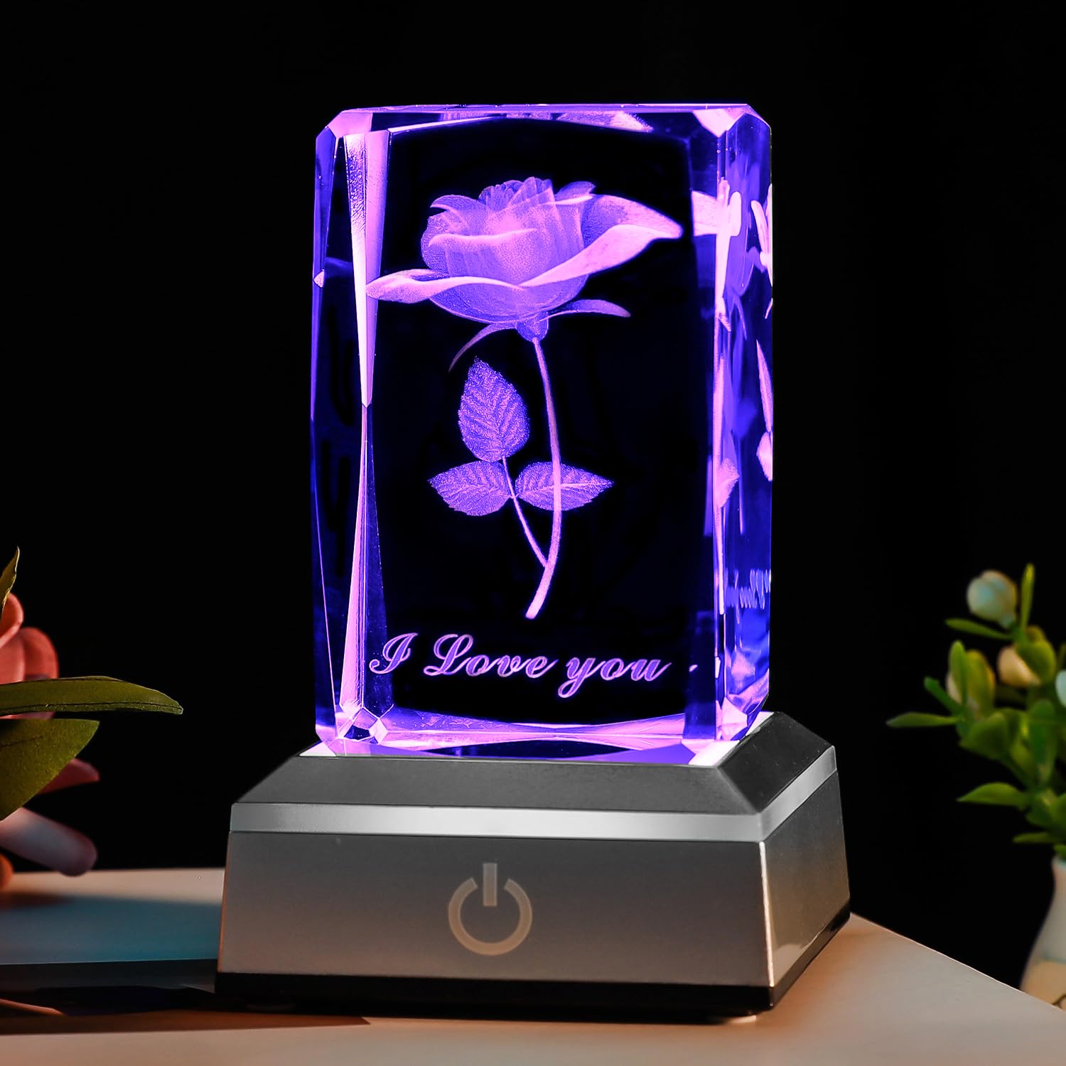BAHUJIDA 3D Rose Crystal with LED Color Lamp, Mothers Day Gift,Birthday Present for Girlfriend, Wife, Mother, Friendship and Lov