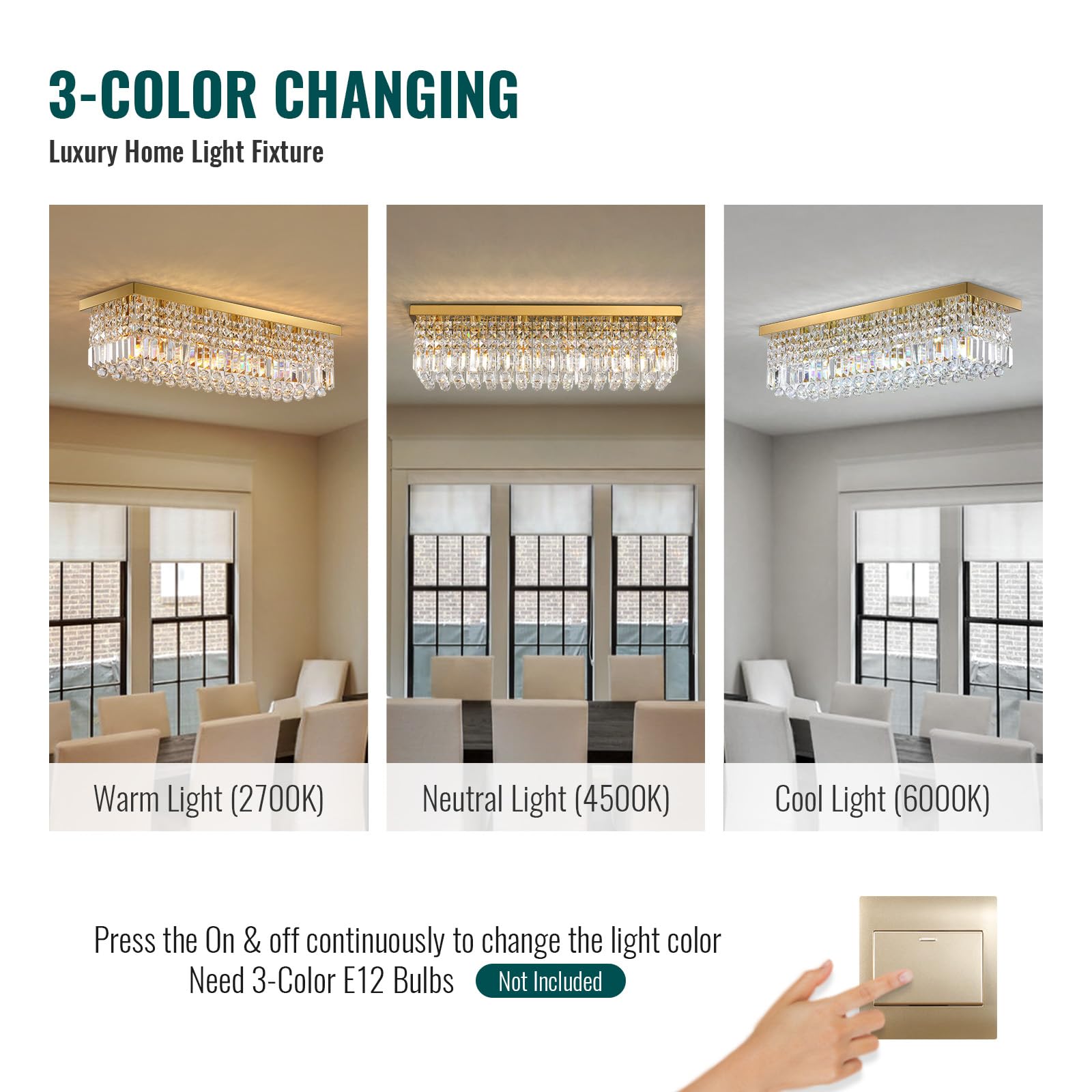 Siljoy 6 Lights Flush Mount Ceiling Light, Modern Stainless Steel Raindrop Chandelier, L31.5 Inch, Model HLP009-C