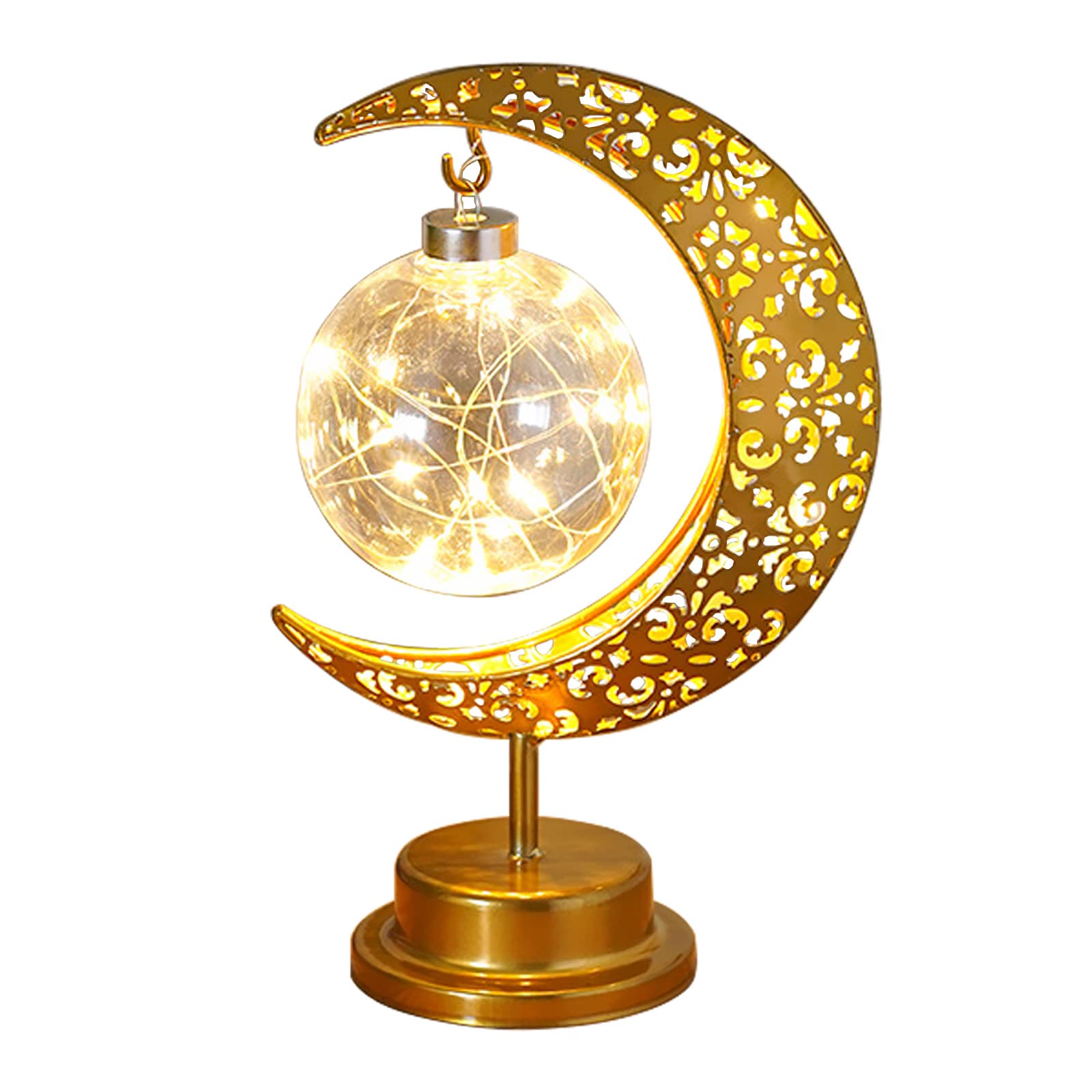 NFNSIG Vintage Moon Star Table Lamp, Metal Frame Ramadan Desk Lamp Battery Powered Mosaic Crescent Bohemian Handmade Bedside Lig