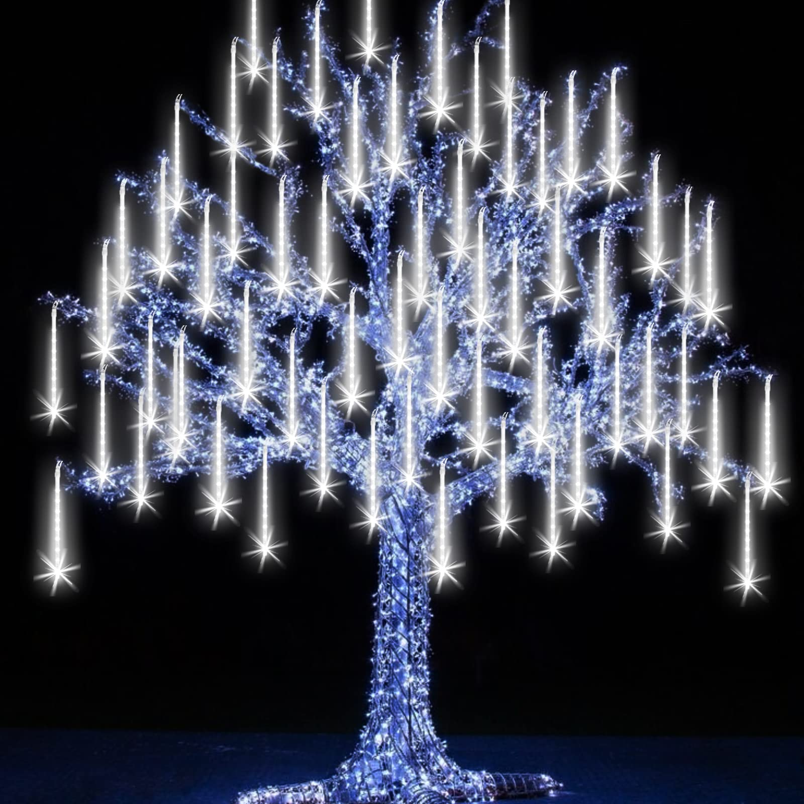 FYYZY Meteor Shower String Lights, 25 Tubes, 600 LEDs, Waterproof Icicle Lights for Outdoor Decoration, White