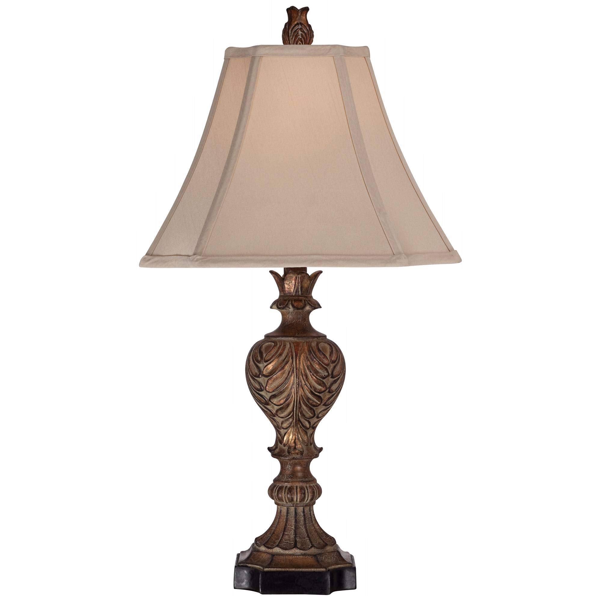 Regency Hill Regio Traditional Urn-Shaped Table Lamp 25.5'' High Aged Brown Carved Acanthus Leaf Tan Sheer Fabric Square Bell Sh