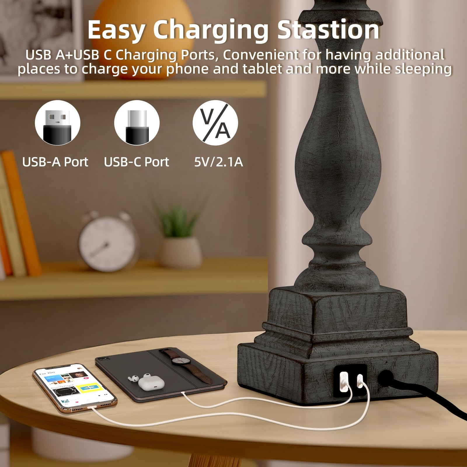 Bupplee Upgraded Touch Lamps For Bedroom Set Of 2,Bed-Side Table Lamps With 2 Usb Ports, Bedroom Lamps With 3- Way Dimmable,23''