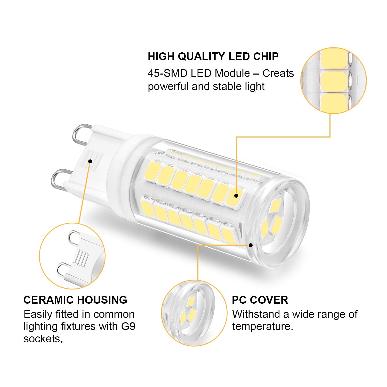 Umleeddlt G9 LED Bulb 4W 400LM Daylight White 6000K Non-Dimmable 10 Count