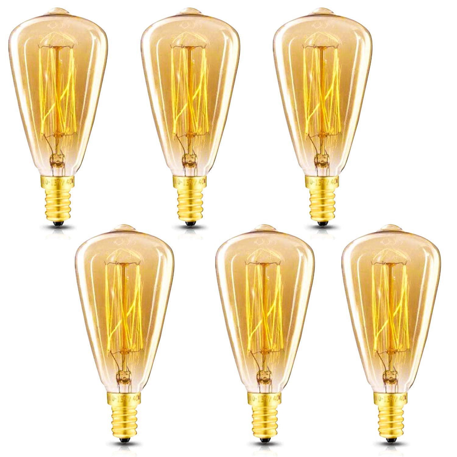 New Orange Heart 6-Pack Vintage Edison Light Bulbs, 60W Dimmable, Amber Warm, E12 Candelabra