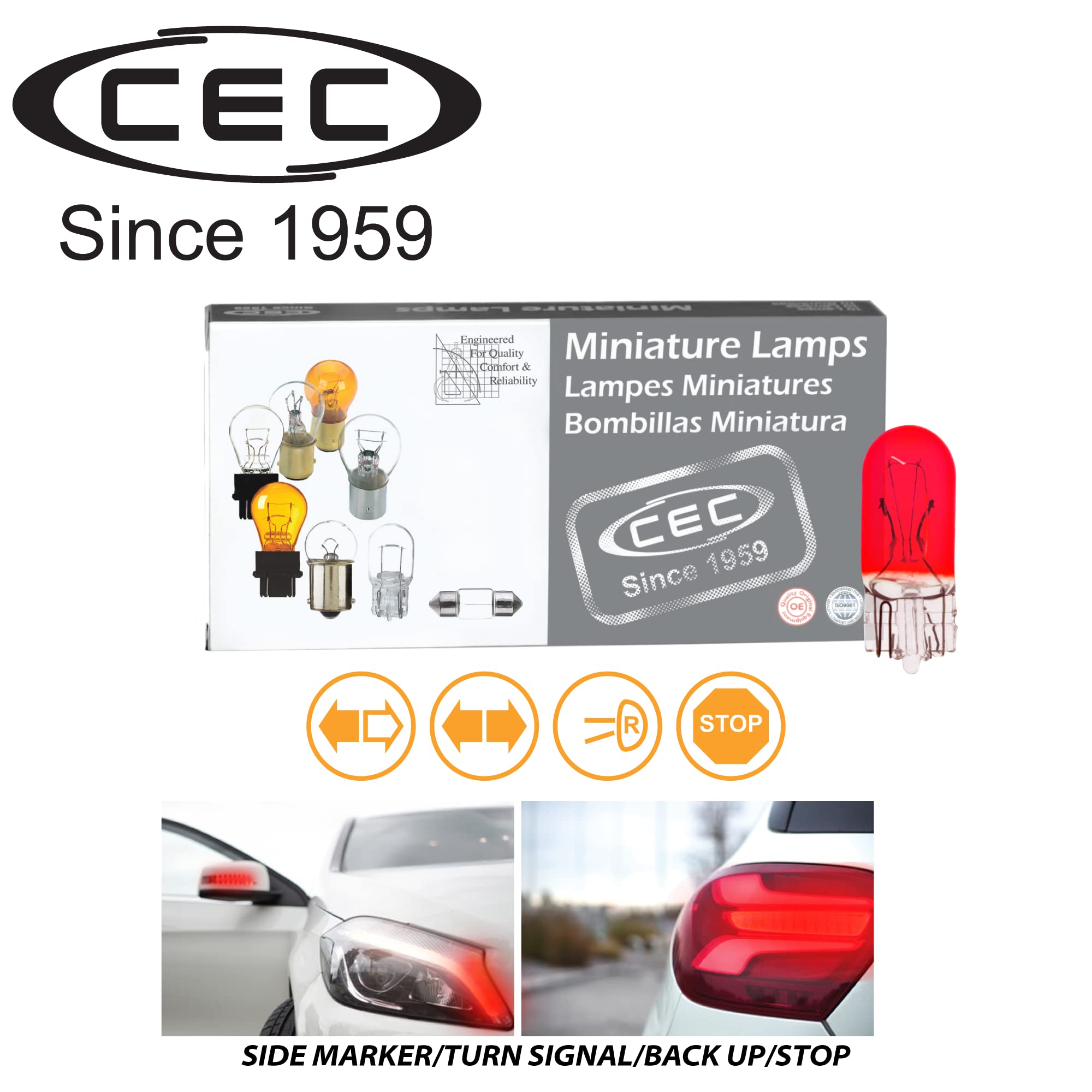 Cec Industries 194R Red Color 14V, 3.78W, 0.27A, T3.25 Miniature Light Bulbs (Box Of 10)