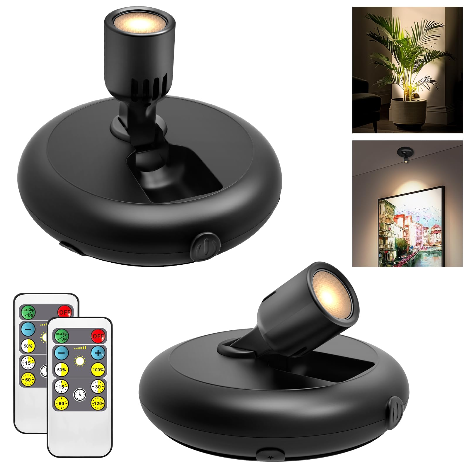 Wireless Led Spot light Battery Operated with Remote ,Up Light for Plants ,Down Light for Picture on Wall, Dimmable Timer Mini A