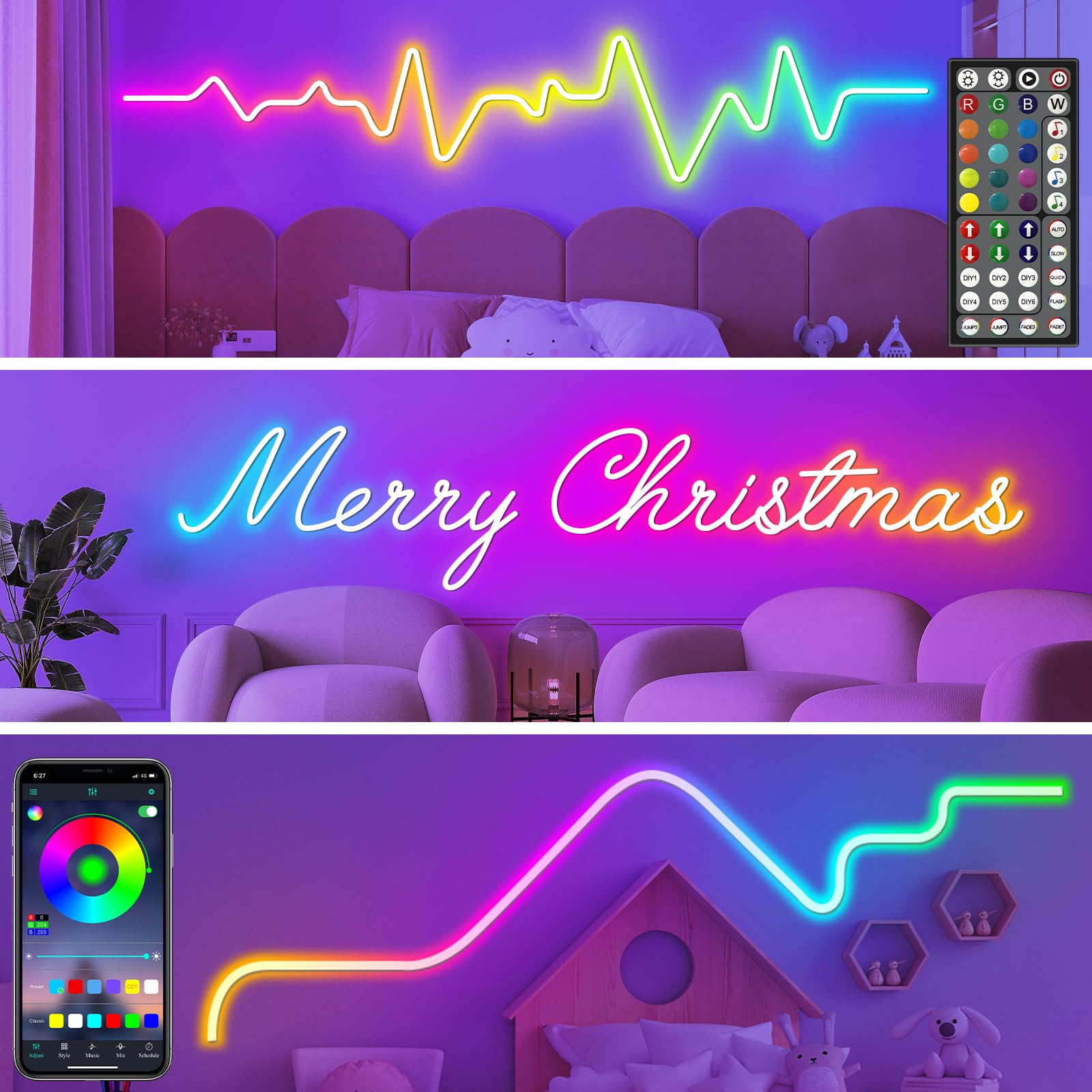 LETIANPAI 50FT LED Neon Rope Lights, RGB Waterproof, Flexible, App/Remote Control, Music Sync, Silicone Material