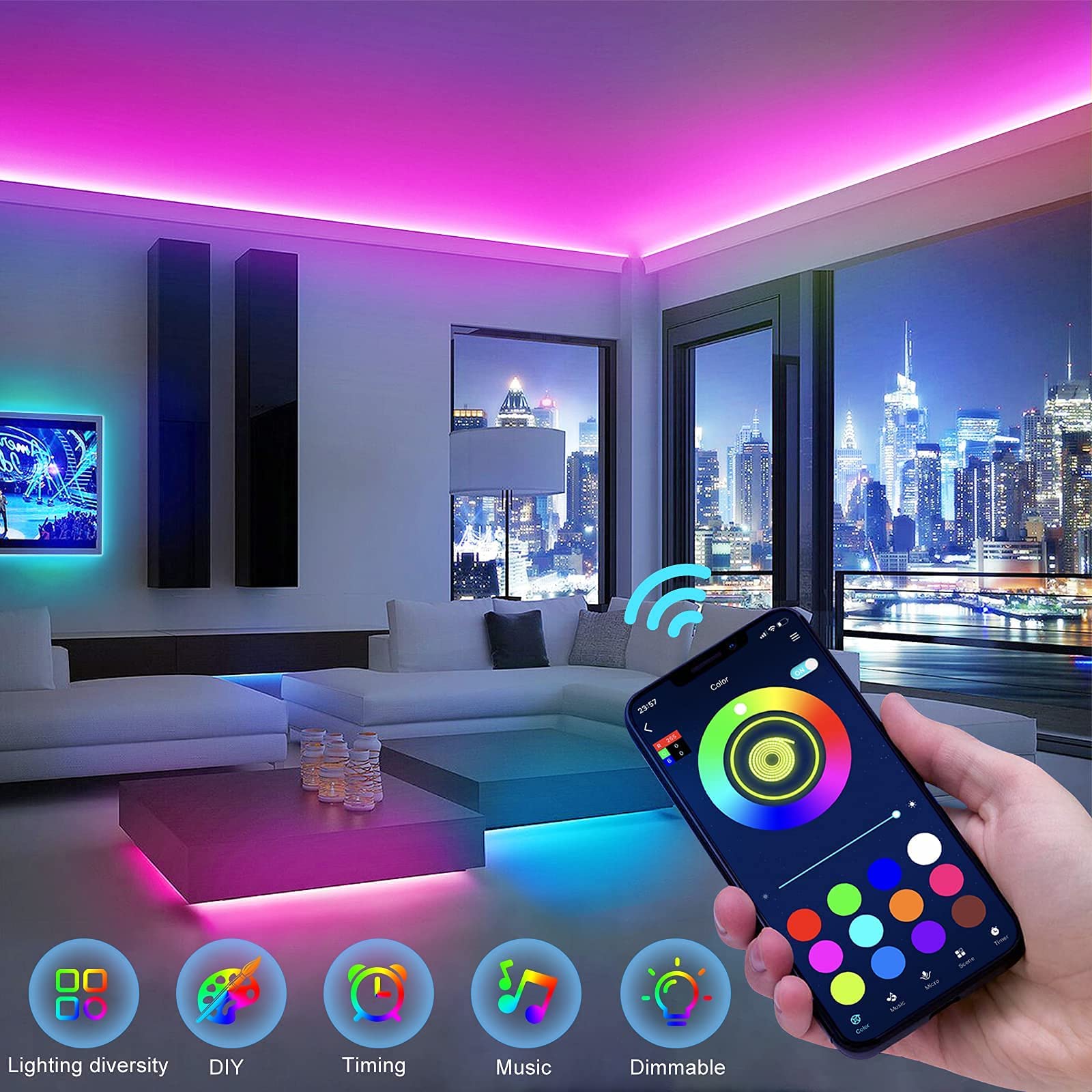 Tenmiro LED Strip Lights, 65.6ft RGB Rope Lights, Music Sync, APP & Remote Control, Multicolor, Plastic, Model T-20