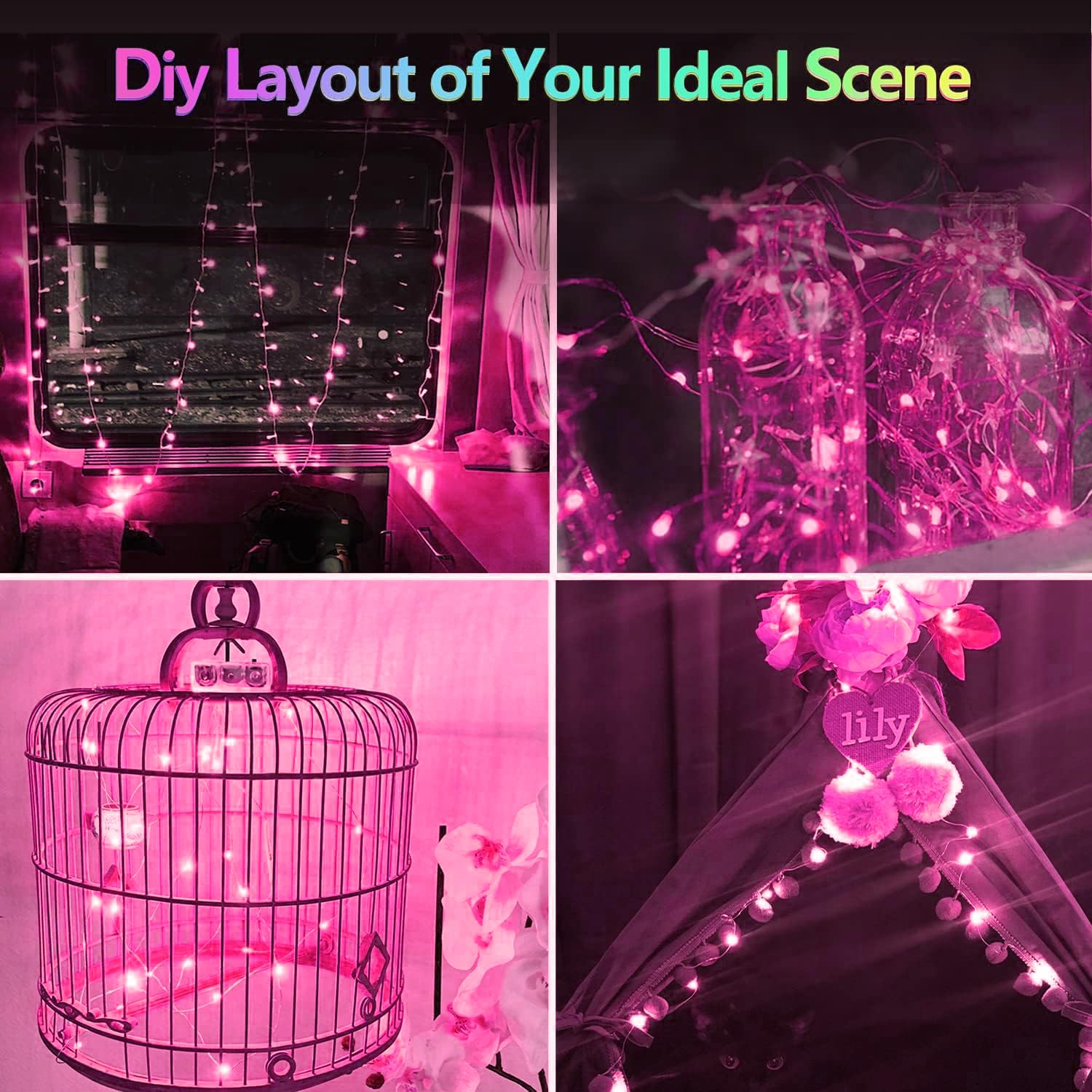 4 Pack 20Ft 60Led Fairy Lights Battery Operated, Waterproof Valentine String Lights With Timer, Battery Twinkle Lights For Girl'